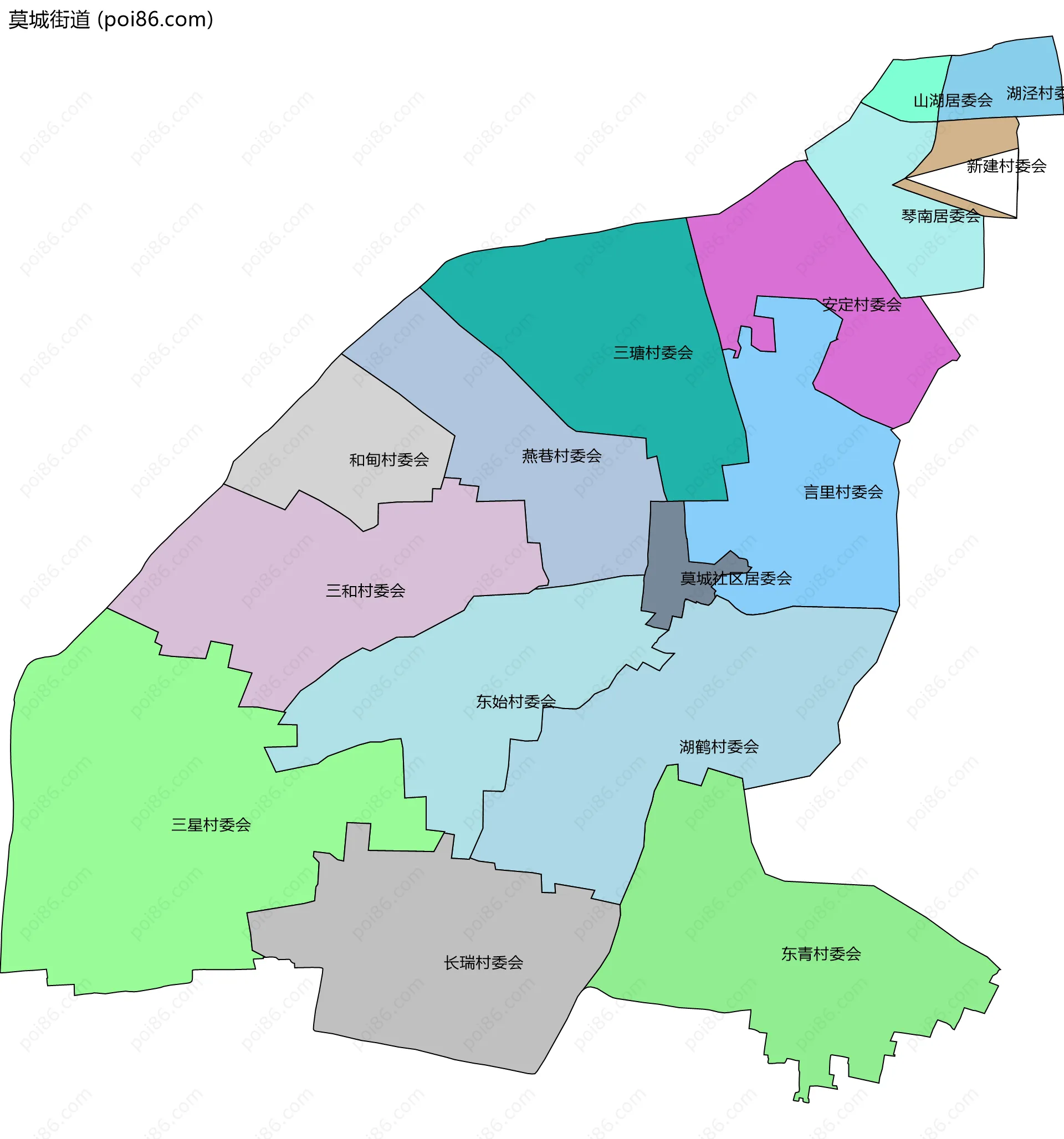 莫城街道边界地图(五级行政区划)