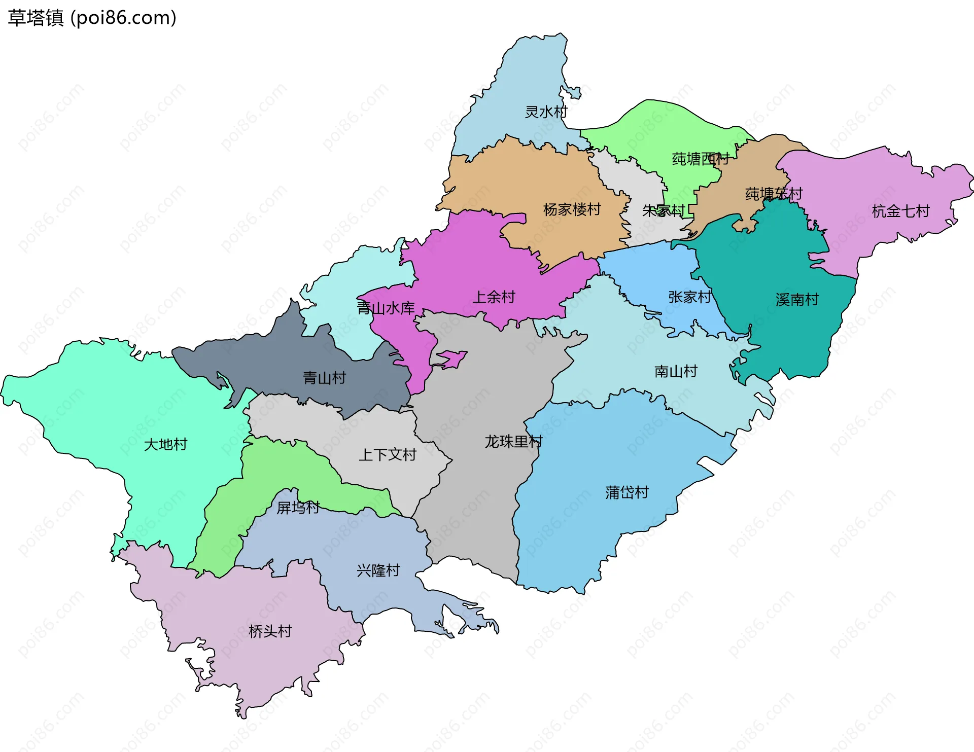 草塔镇边界地图(五级行政区划)