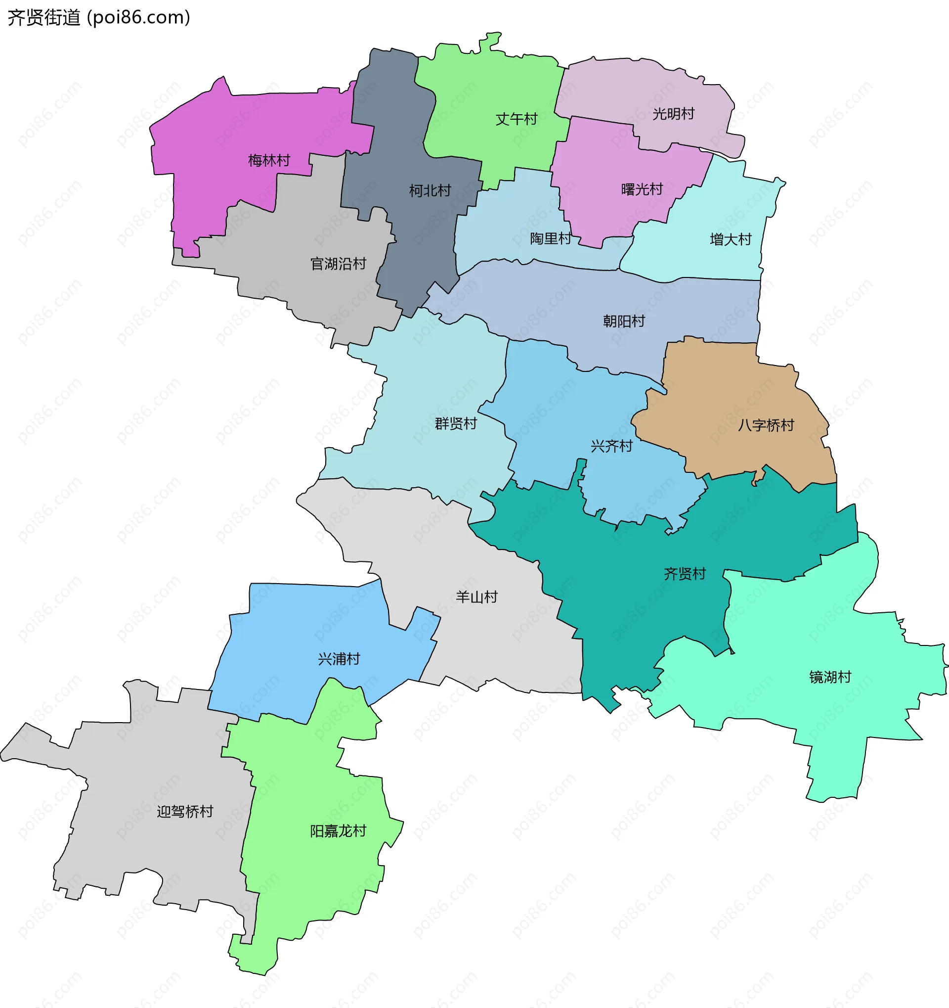 齐贤街道边界地图(五级行政区划)