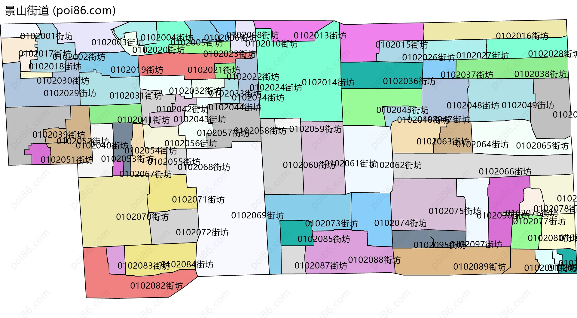 景山街道边界地图(五级行政区划)