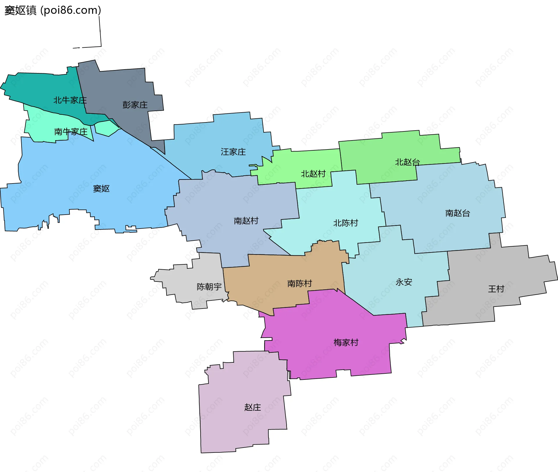 窦妪镇边界地图(五级行政区划)