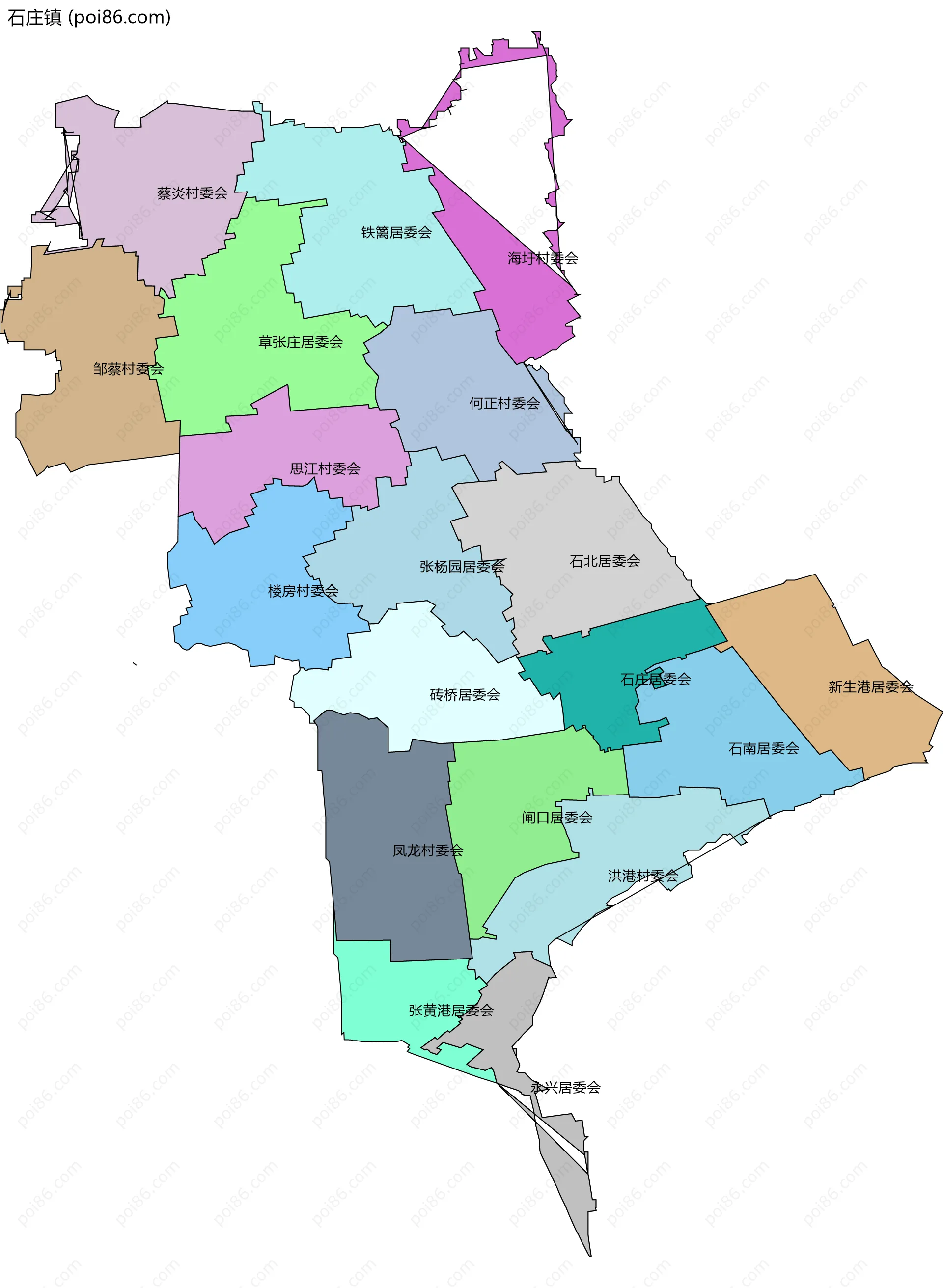 石庄镇边界地图(五级行政区划)
