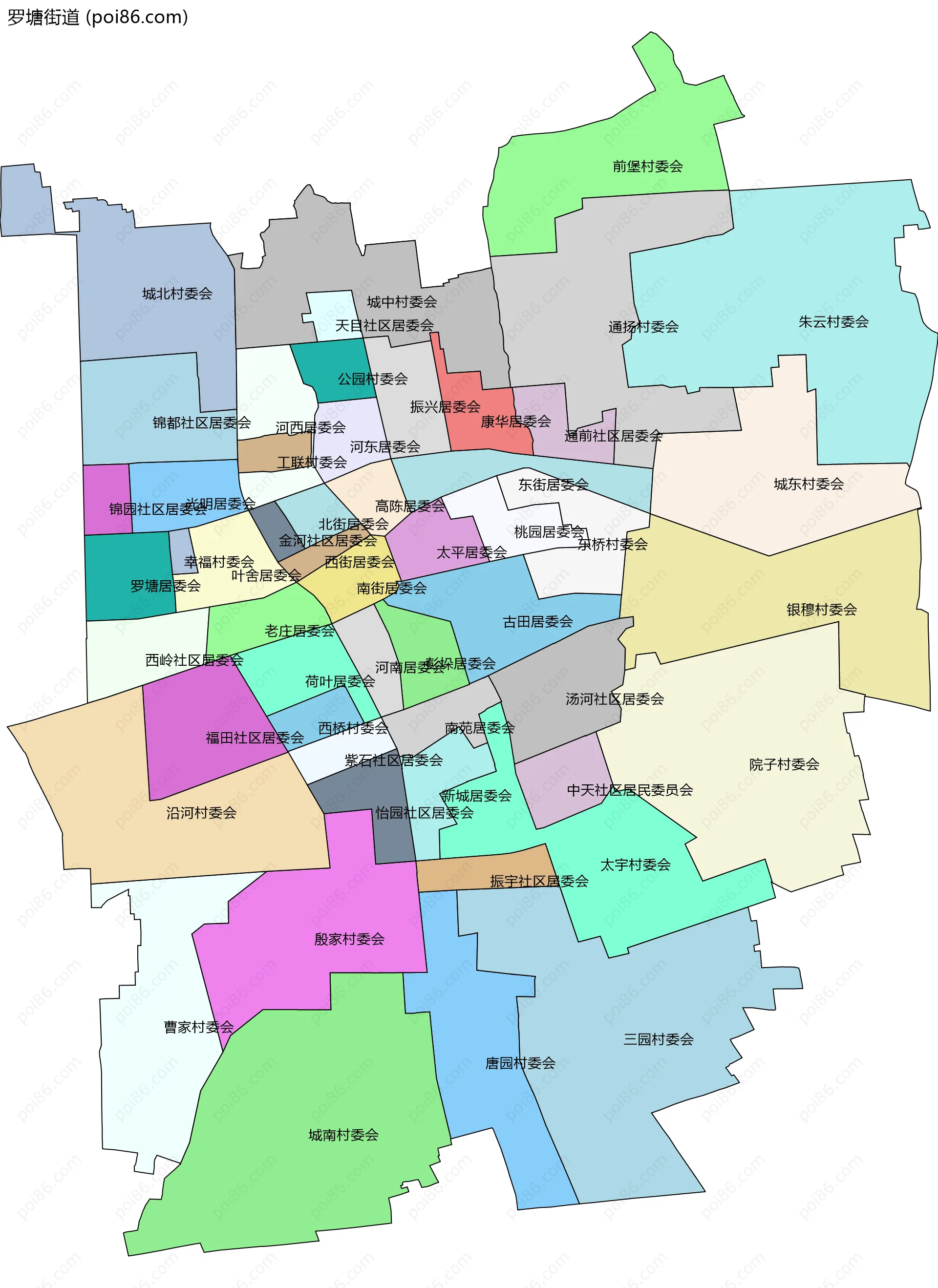 罗塘街道边界地图(五级行政区划)