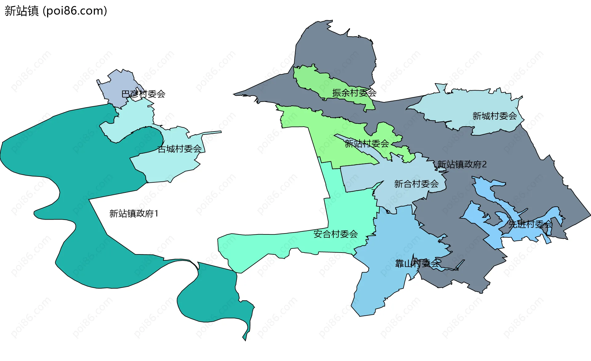 新站镇边界地图(五级行政区划)