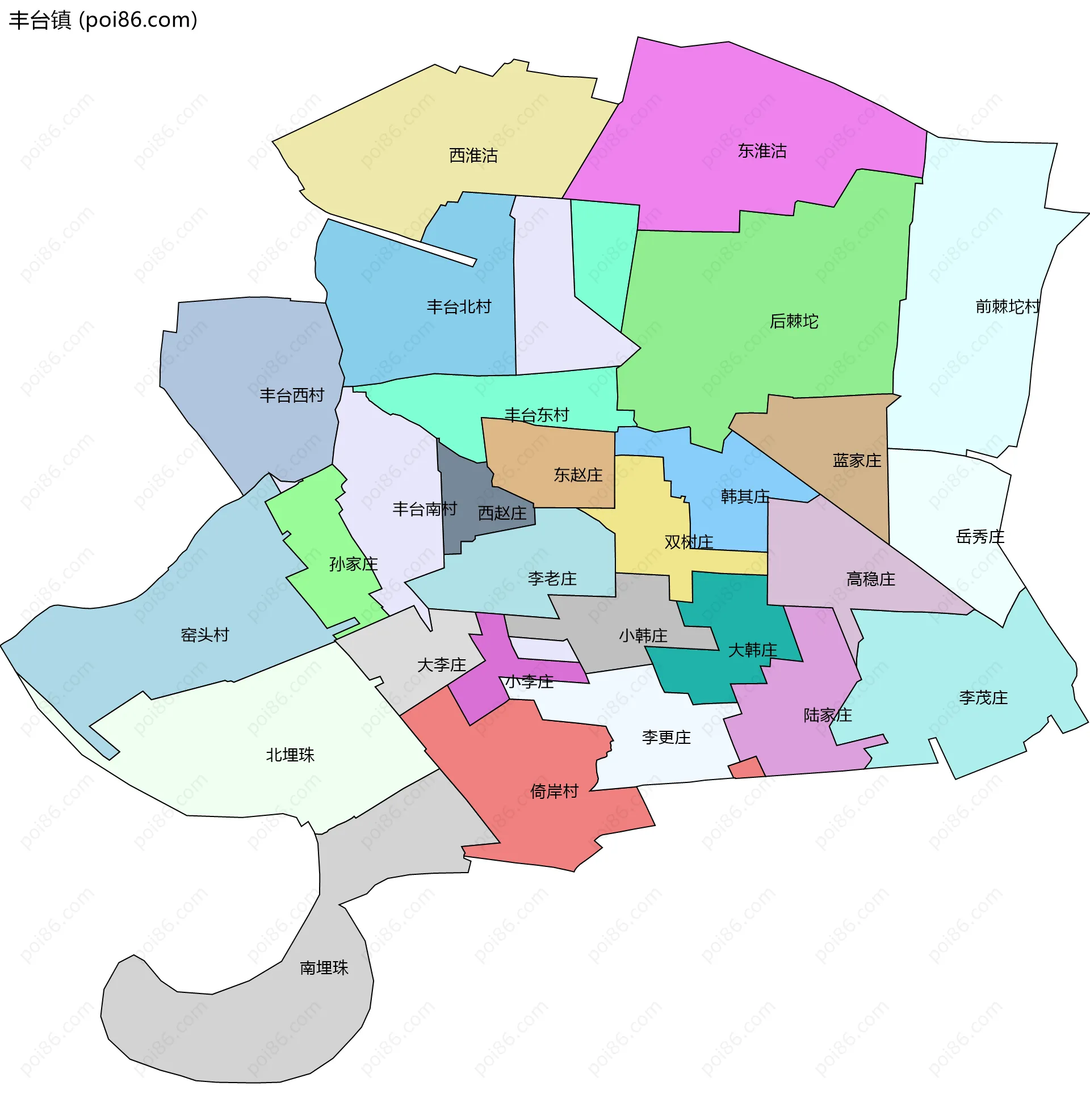丰台镇边界地图(五级行政区划)