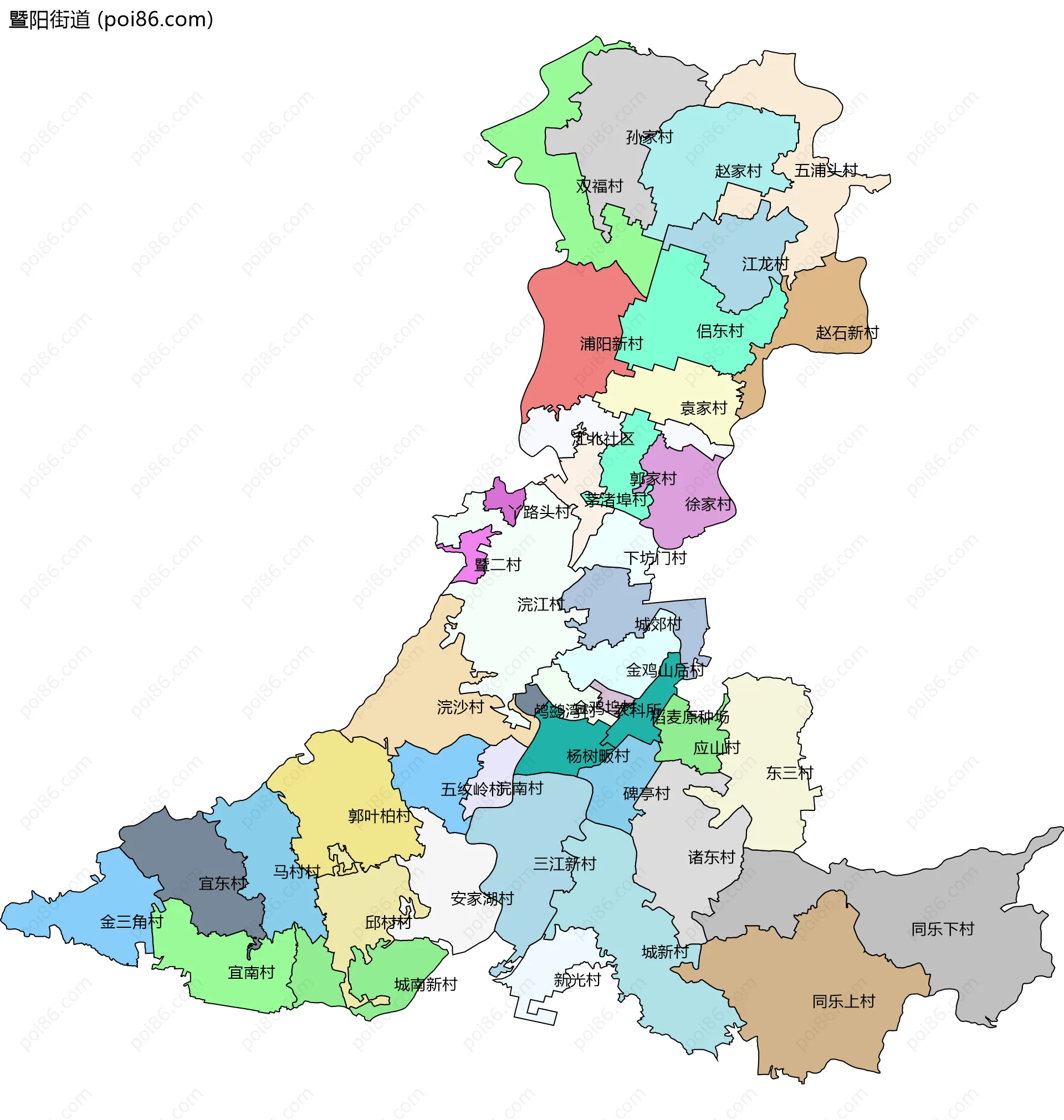 暨阳街道边界地图(五级行政区划)