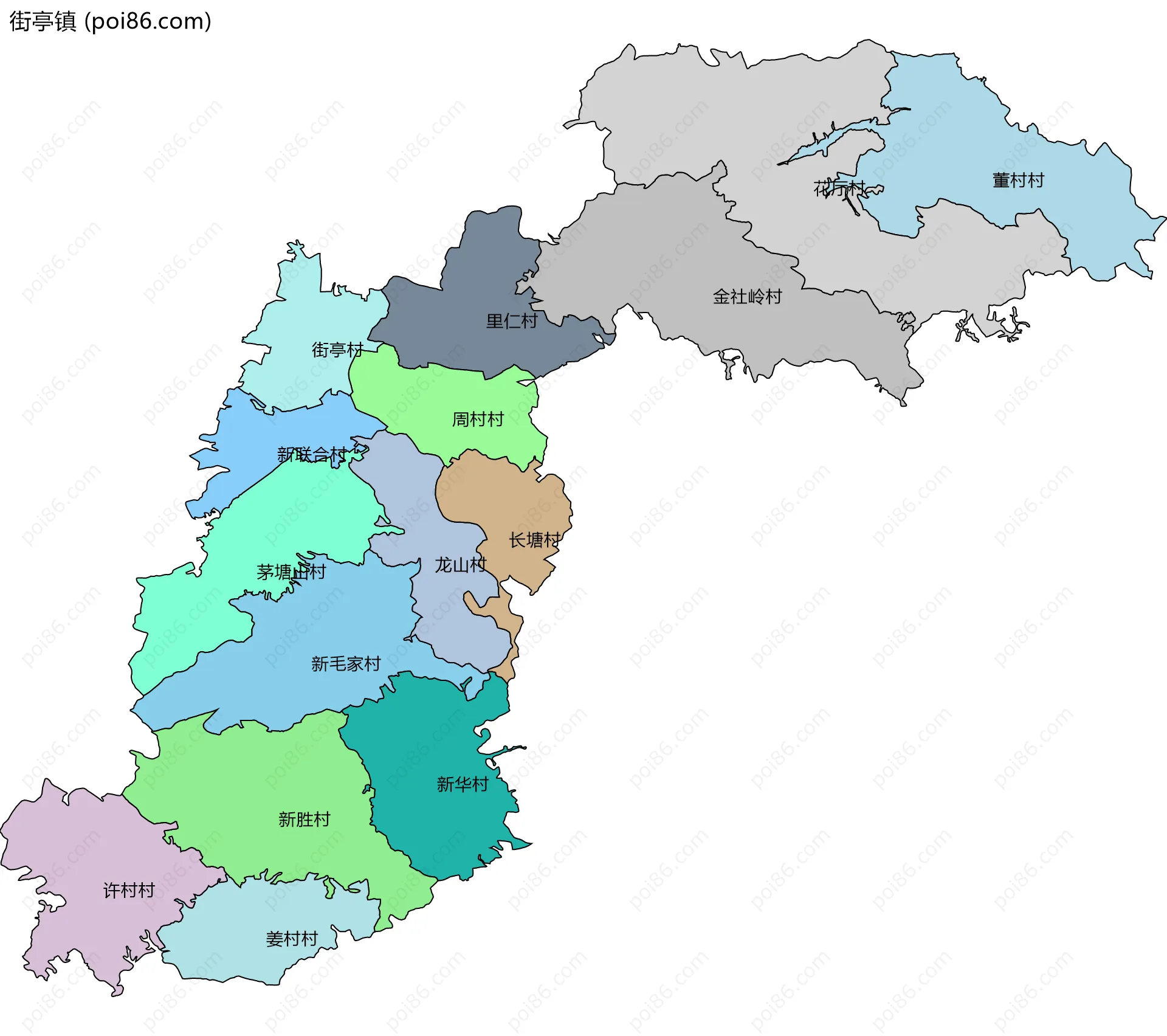 街亭镇边界地图(五级行政区划)