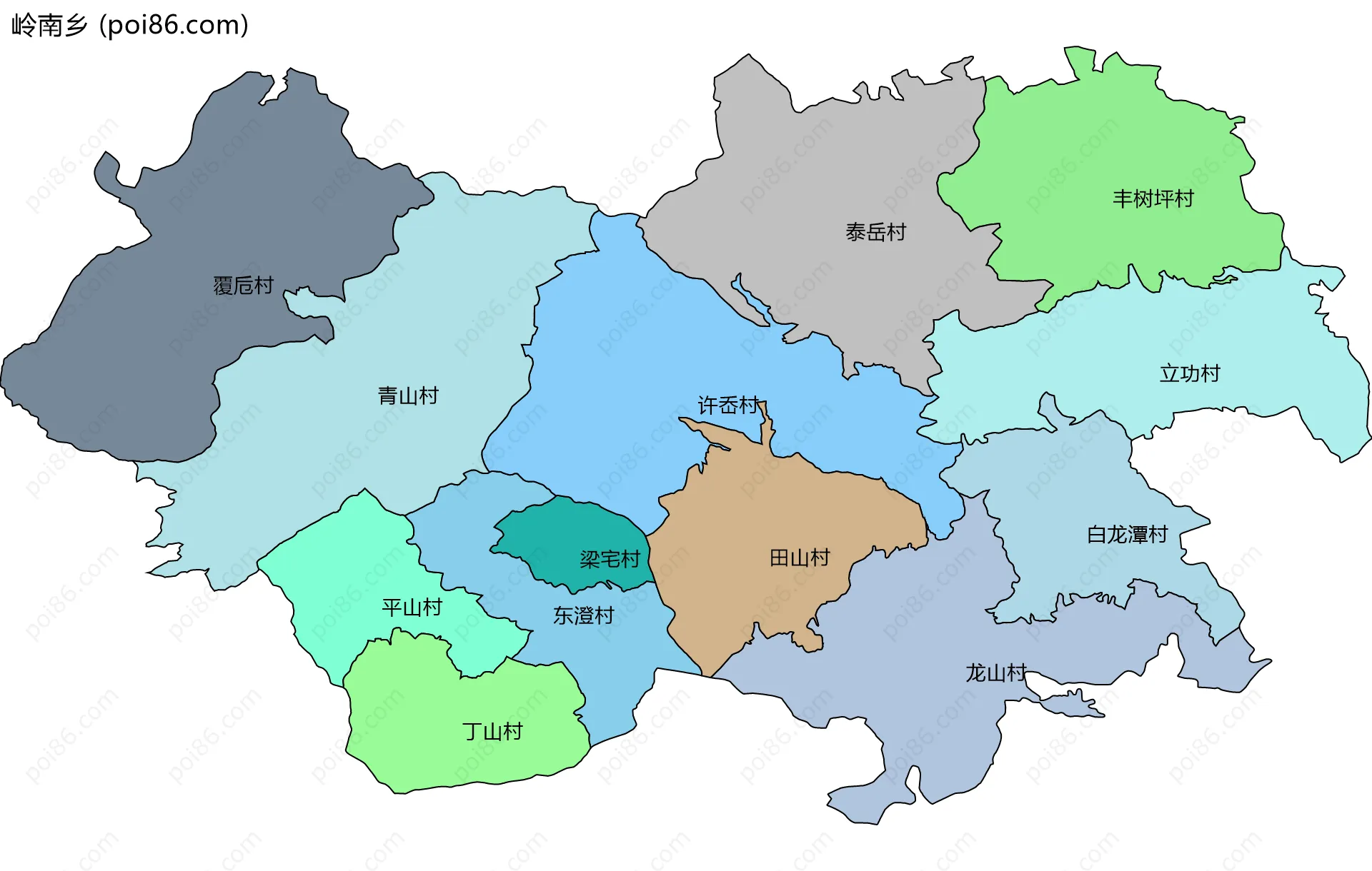 岭南乡边界地图(五级行政区划)