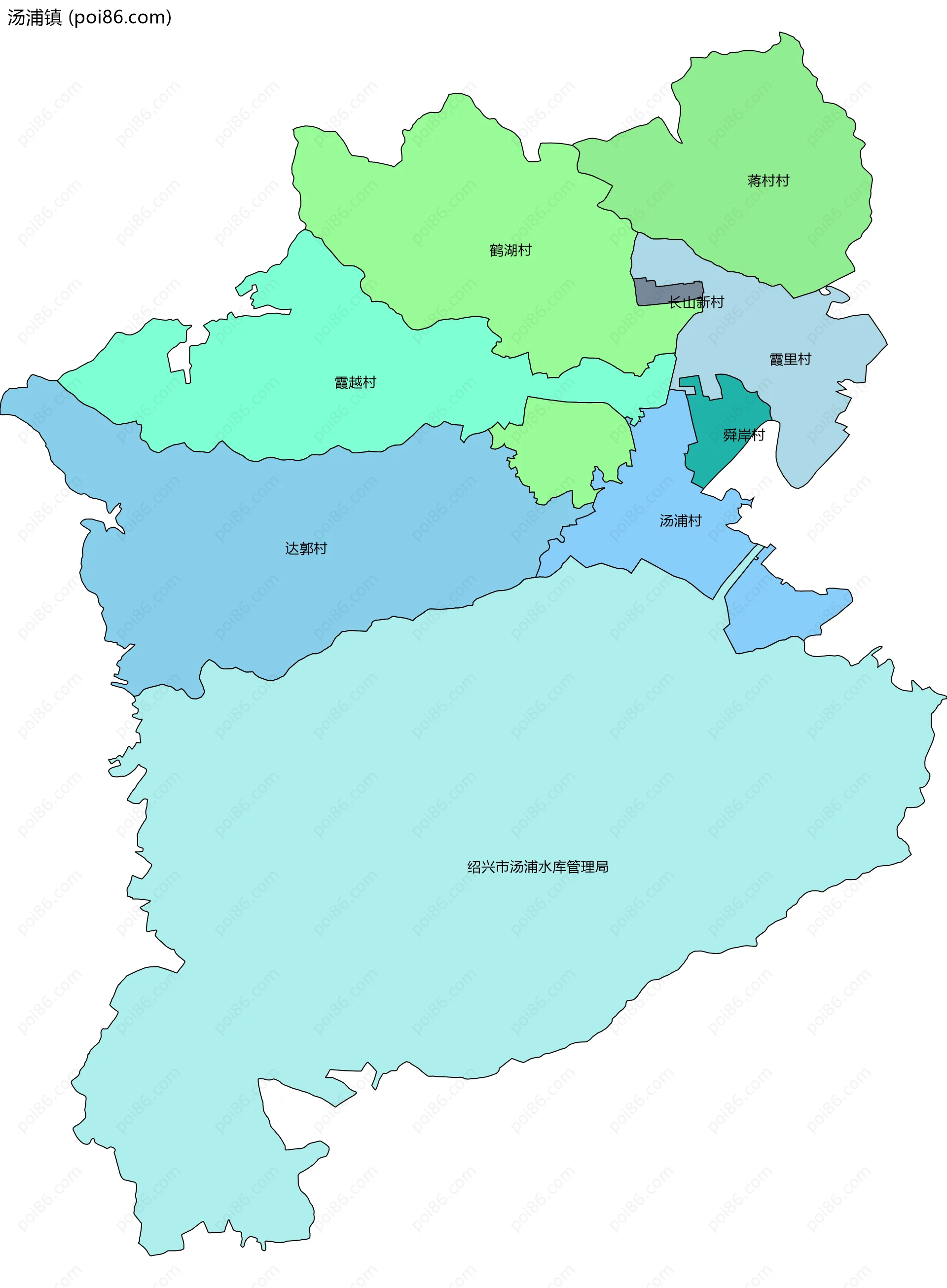 汤浦镇边界地图(五级行政区划)