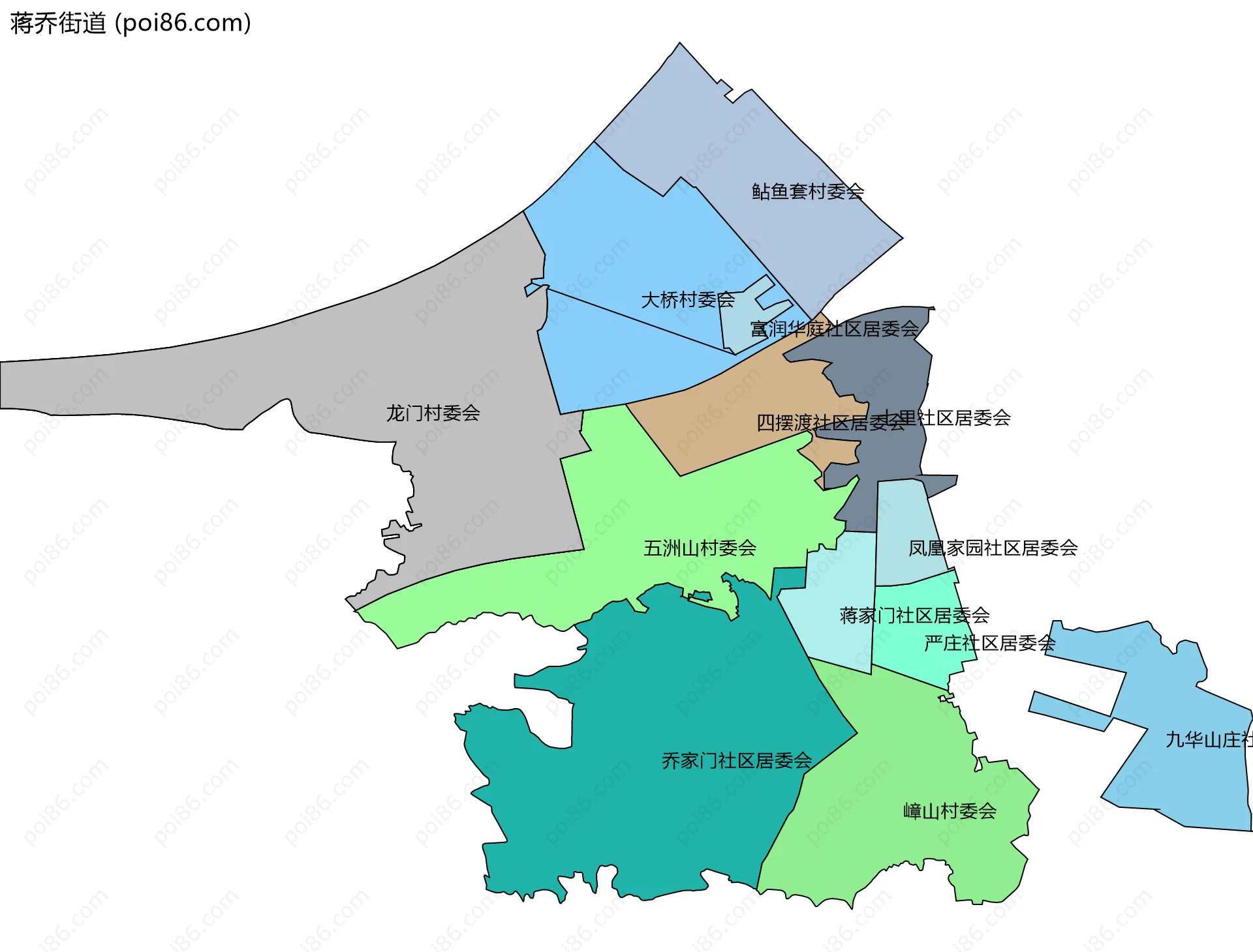 蒋乔街道边界地图(五级行政区划)