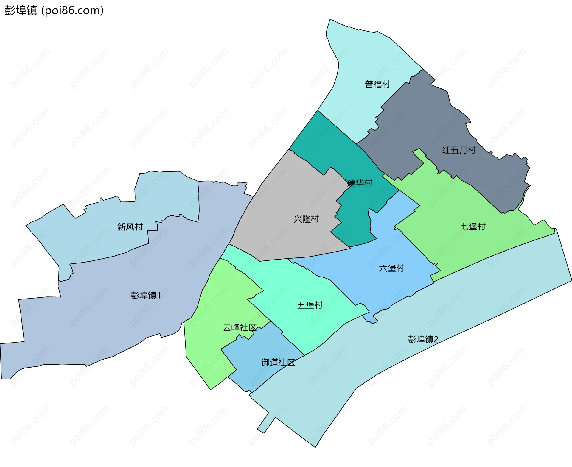 彭埠镇边界地图(五级行政区划)
