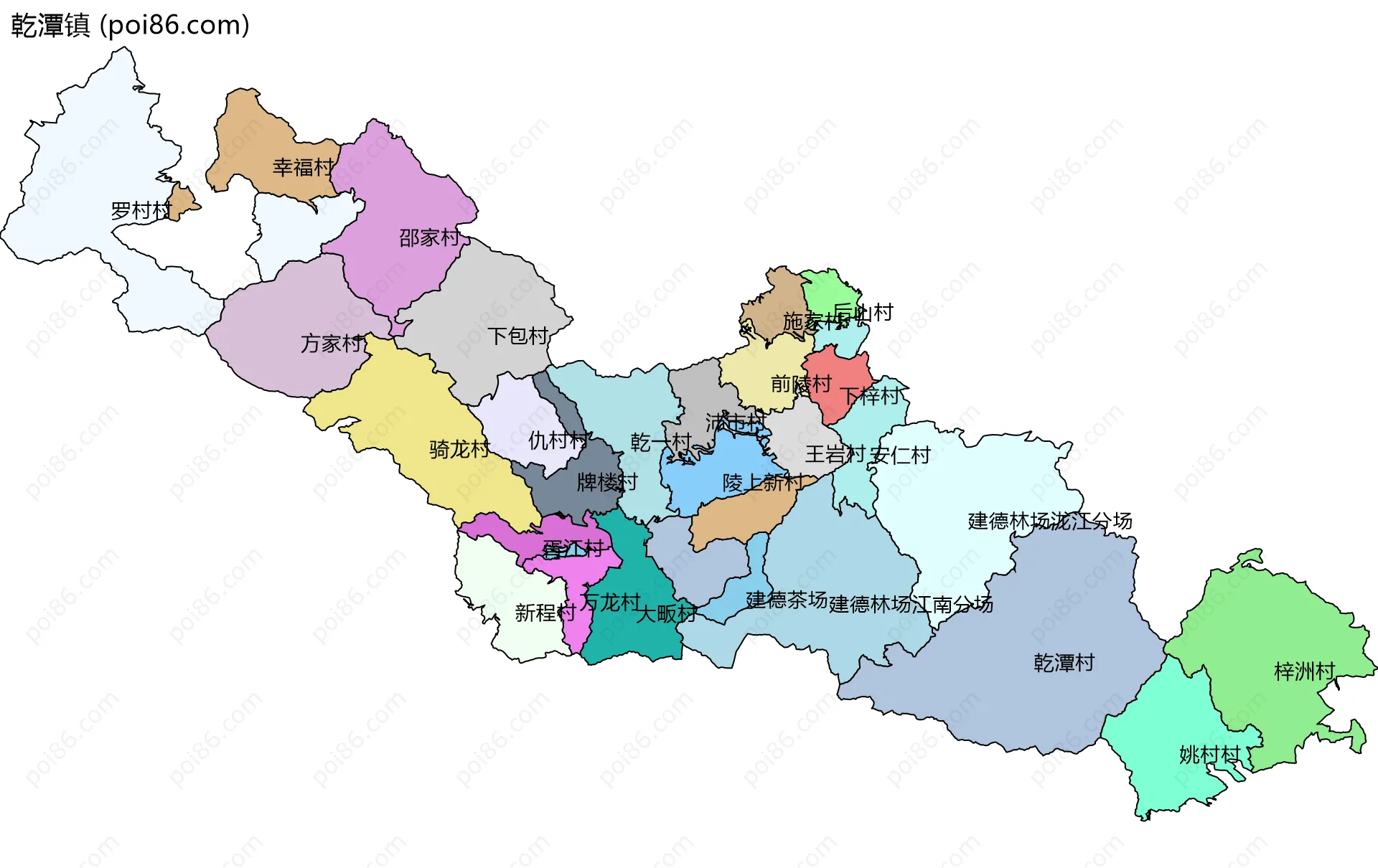 乾潭镇边界地图(五级行政区划)