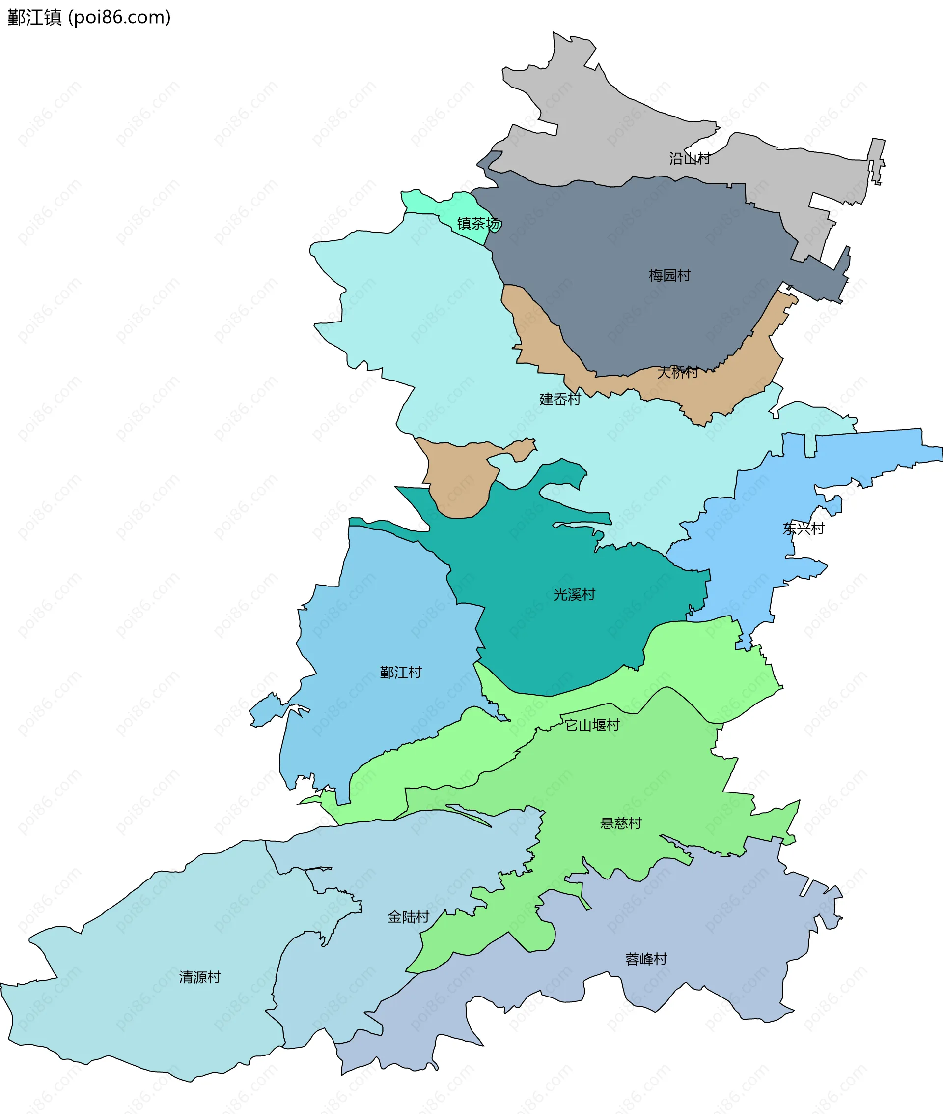 鄞江镇边界地图(五级行政区划)