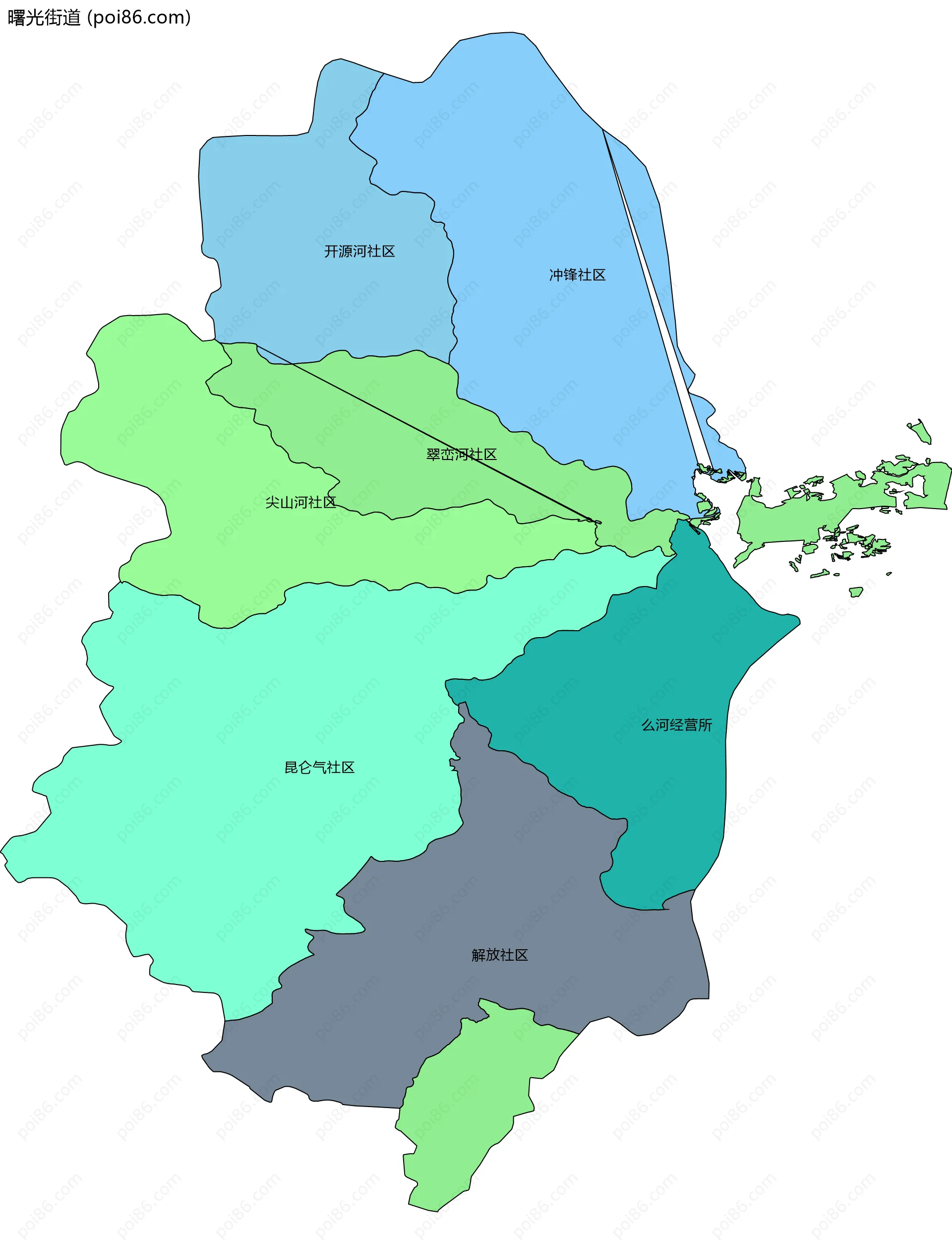 曙光街道边界地图(五级行政区划)