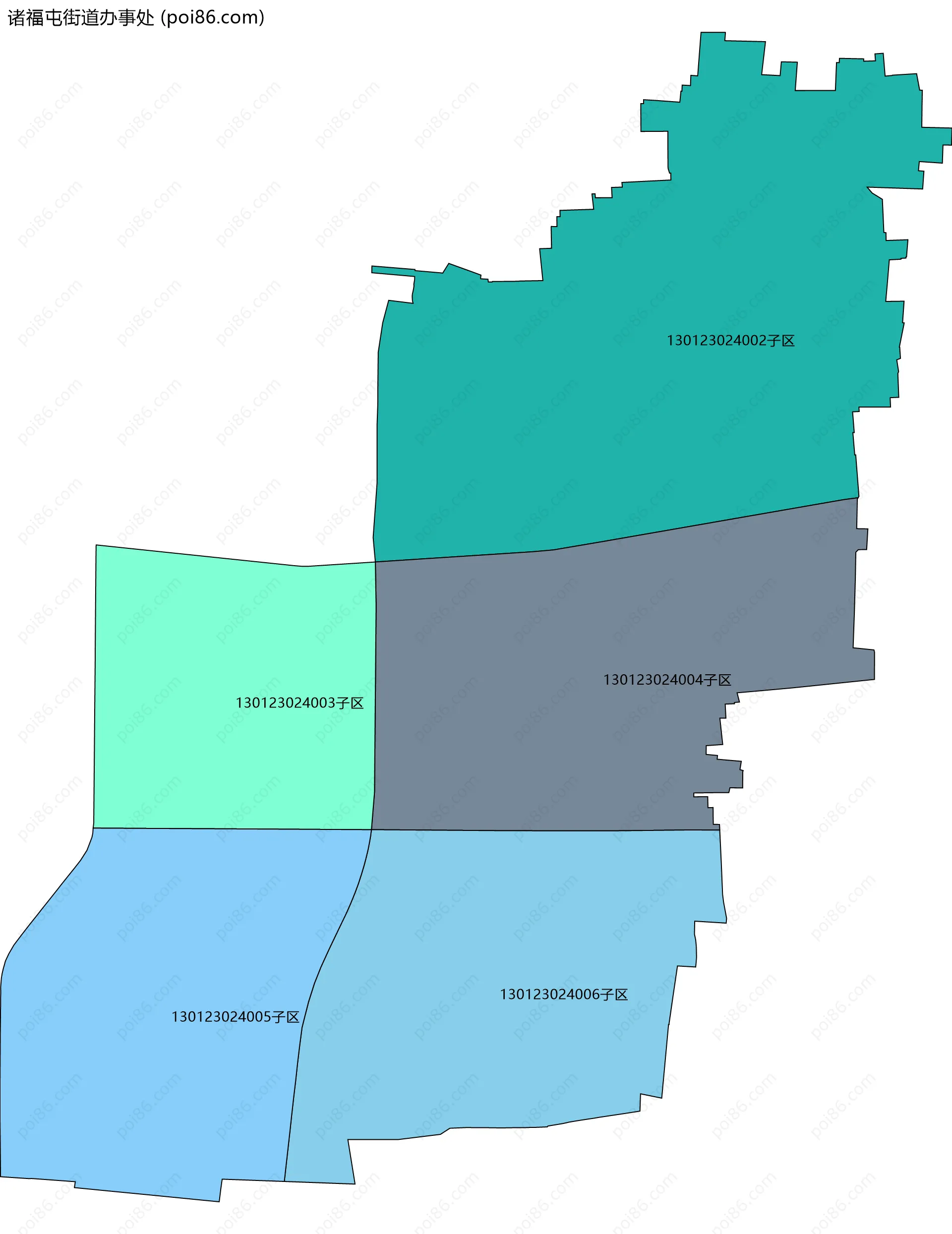 诸福屯街道办事处边界地图(五级行政区划)
