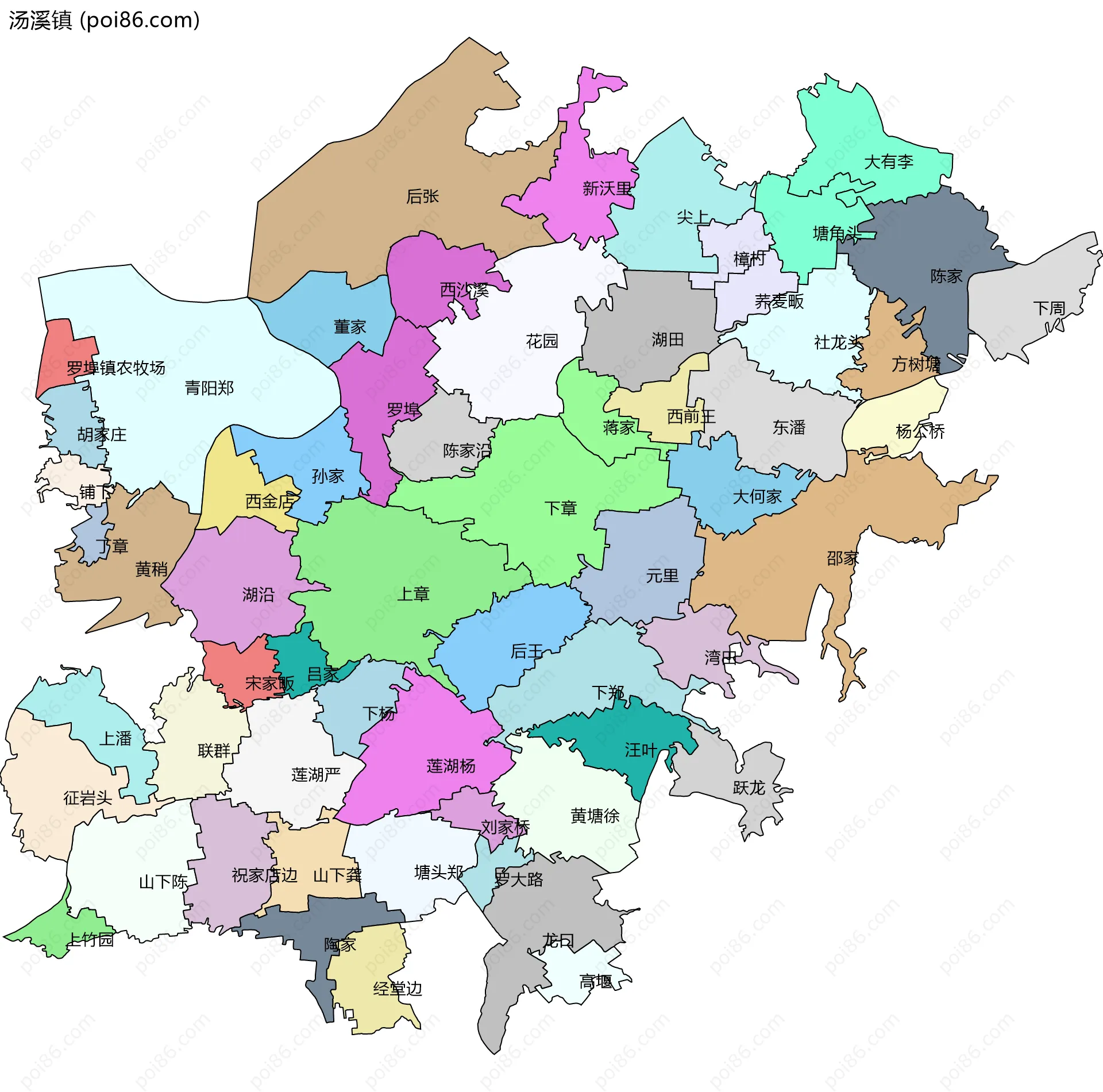 汤溪镇边界地图(五级行政区划)