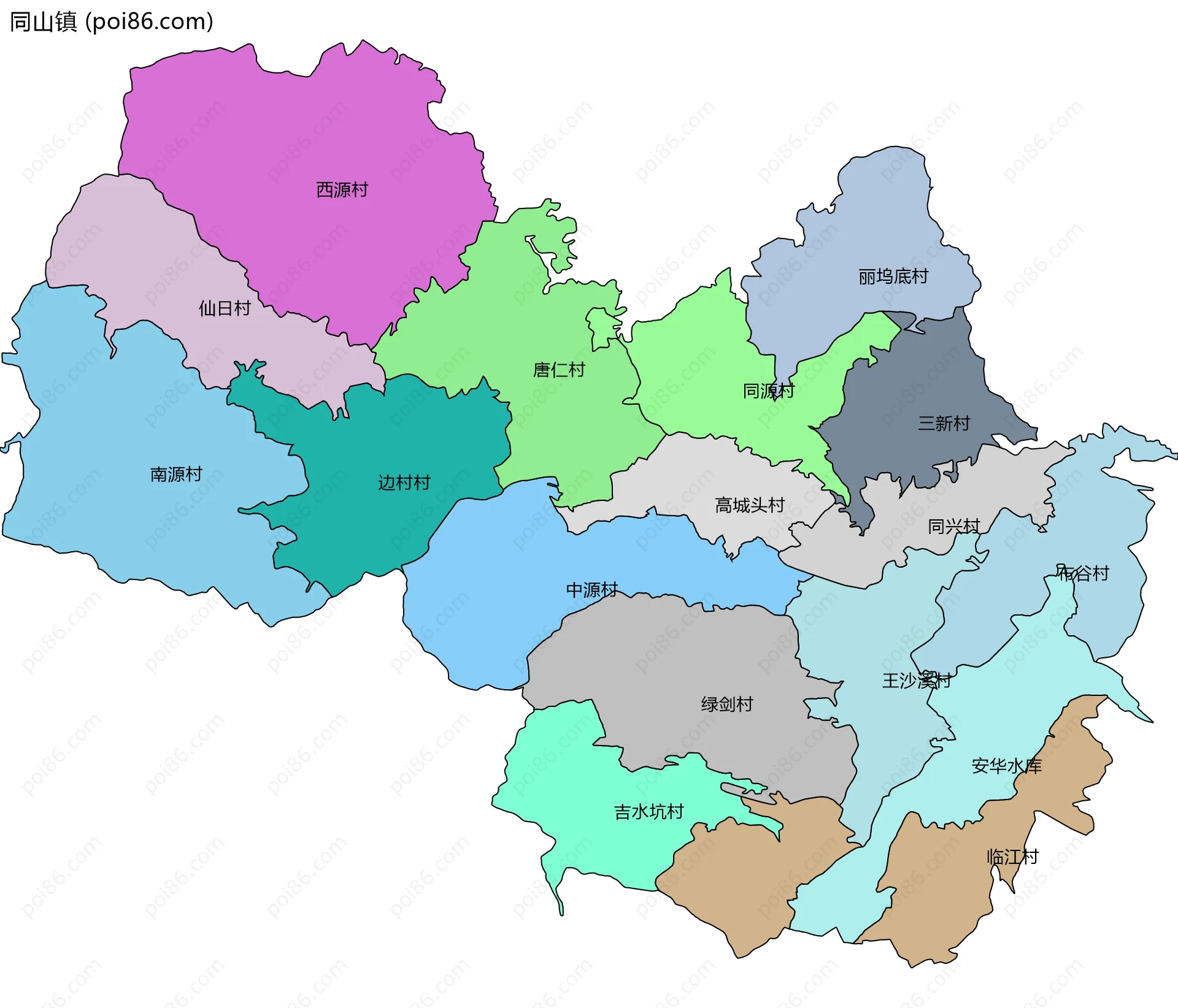 同山镇边界地图(五级行政区划)