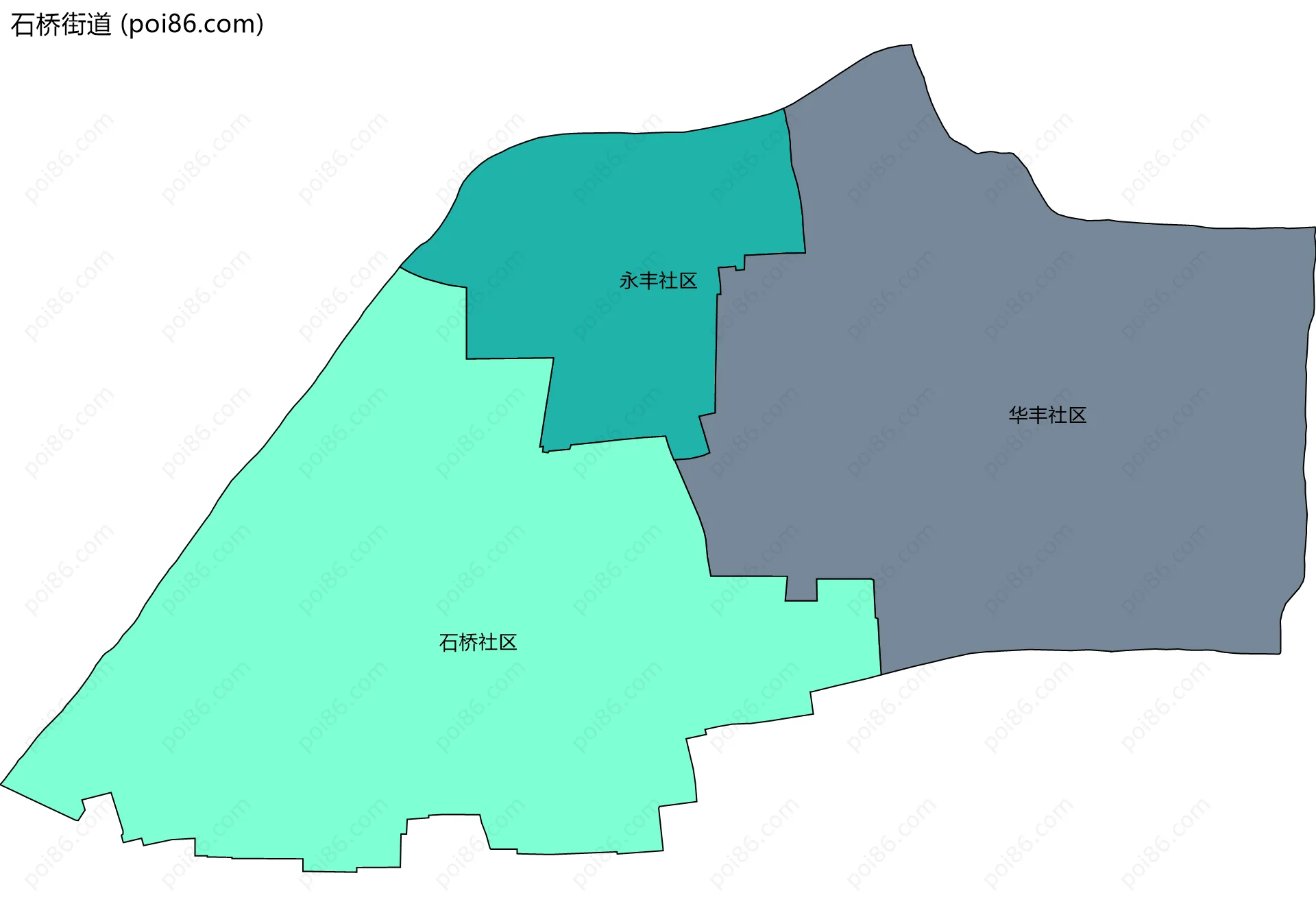 石桥街道边界地图(五级行政区划)