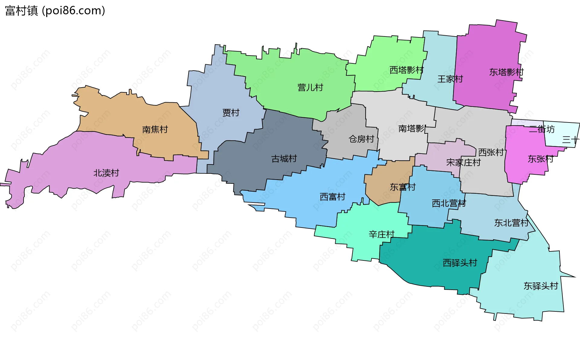 富村镇边界地图(五级行政区划)