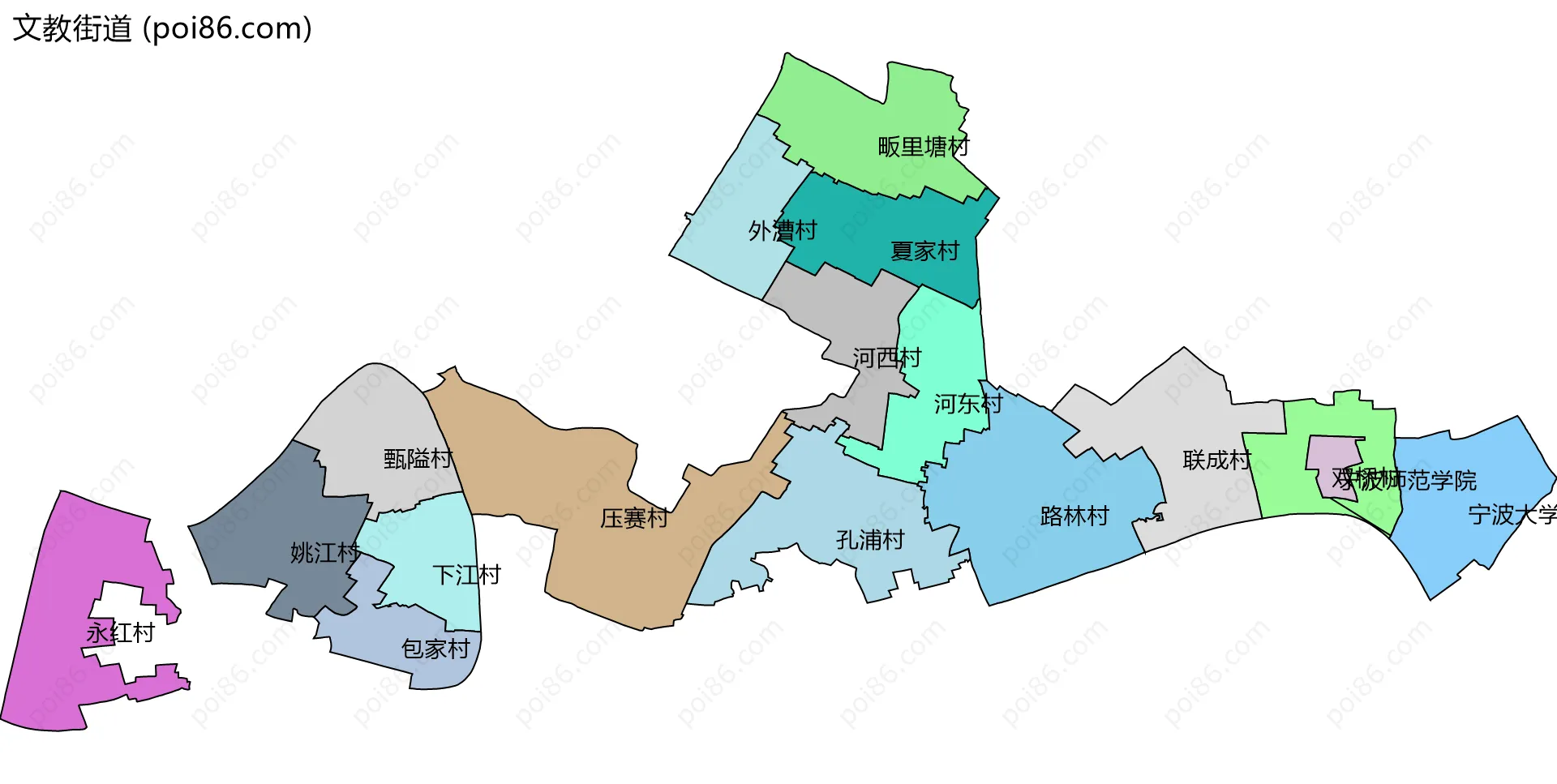 文教街道边界地图(五级行政区划)