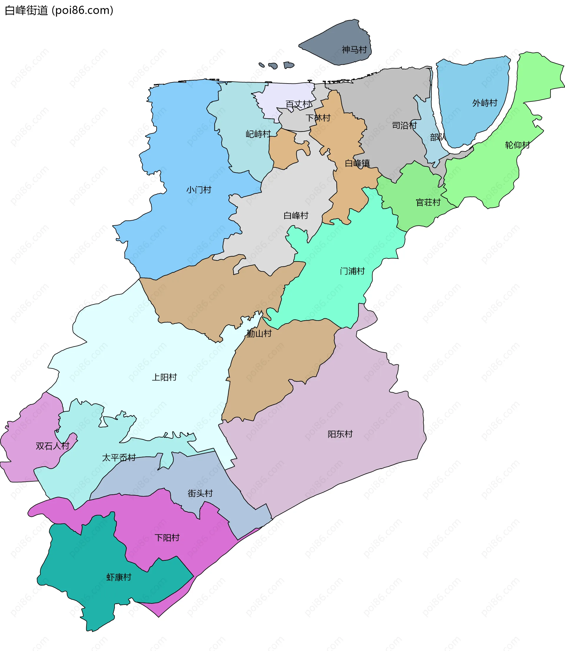 白峰街道边界地图(五级行政区划)
