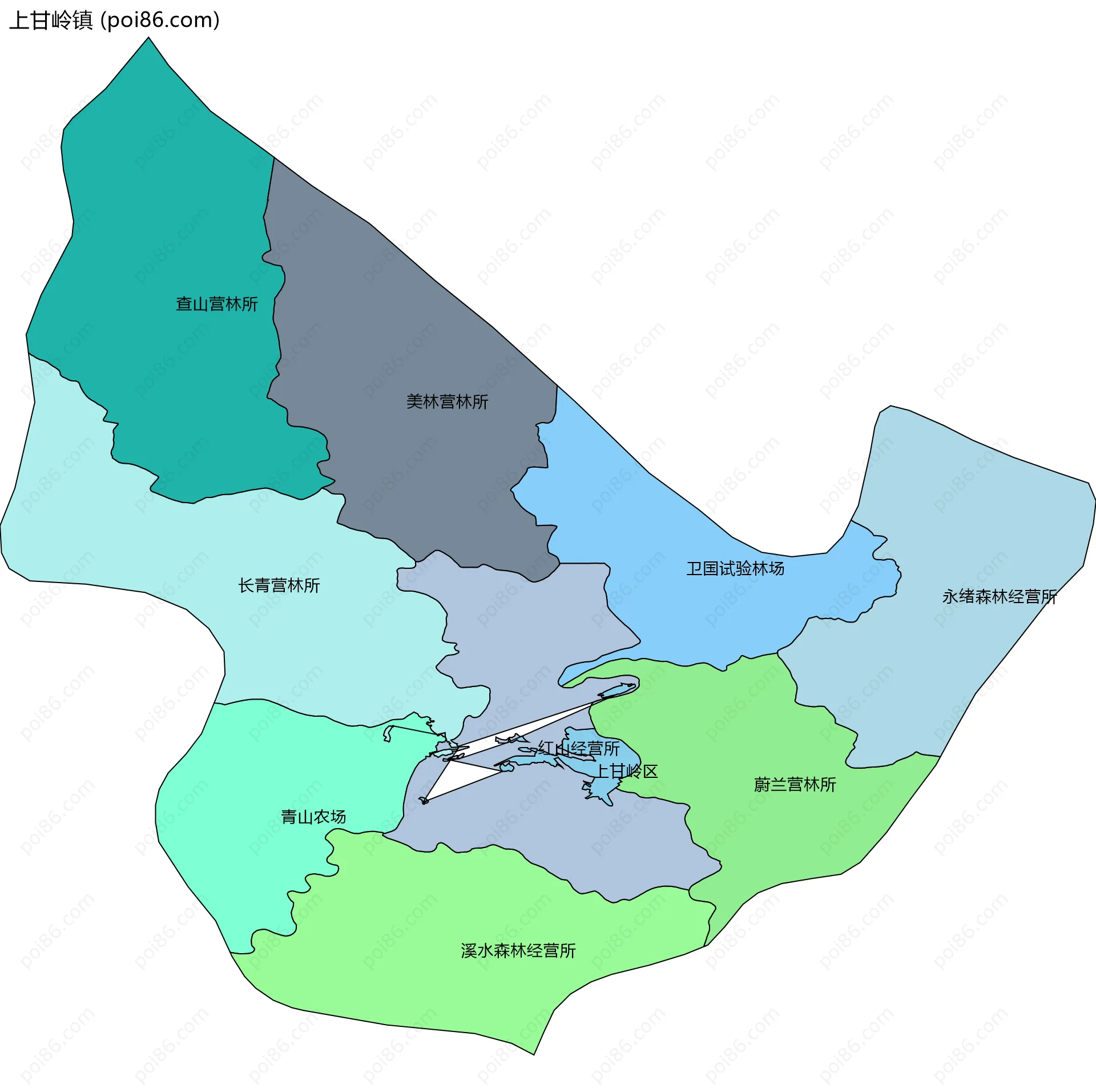 上甘岭镇边界地图(五级行政区划)