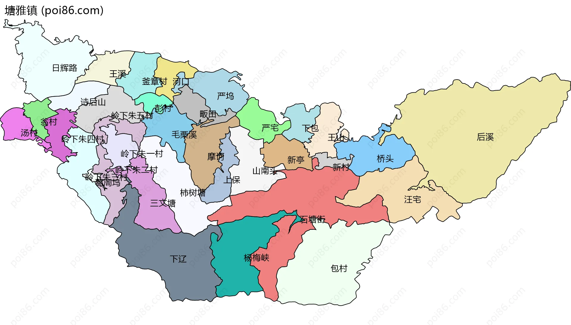 塘雅镇边界地图(五级行政区划)