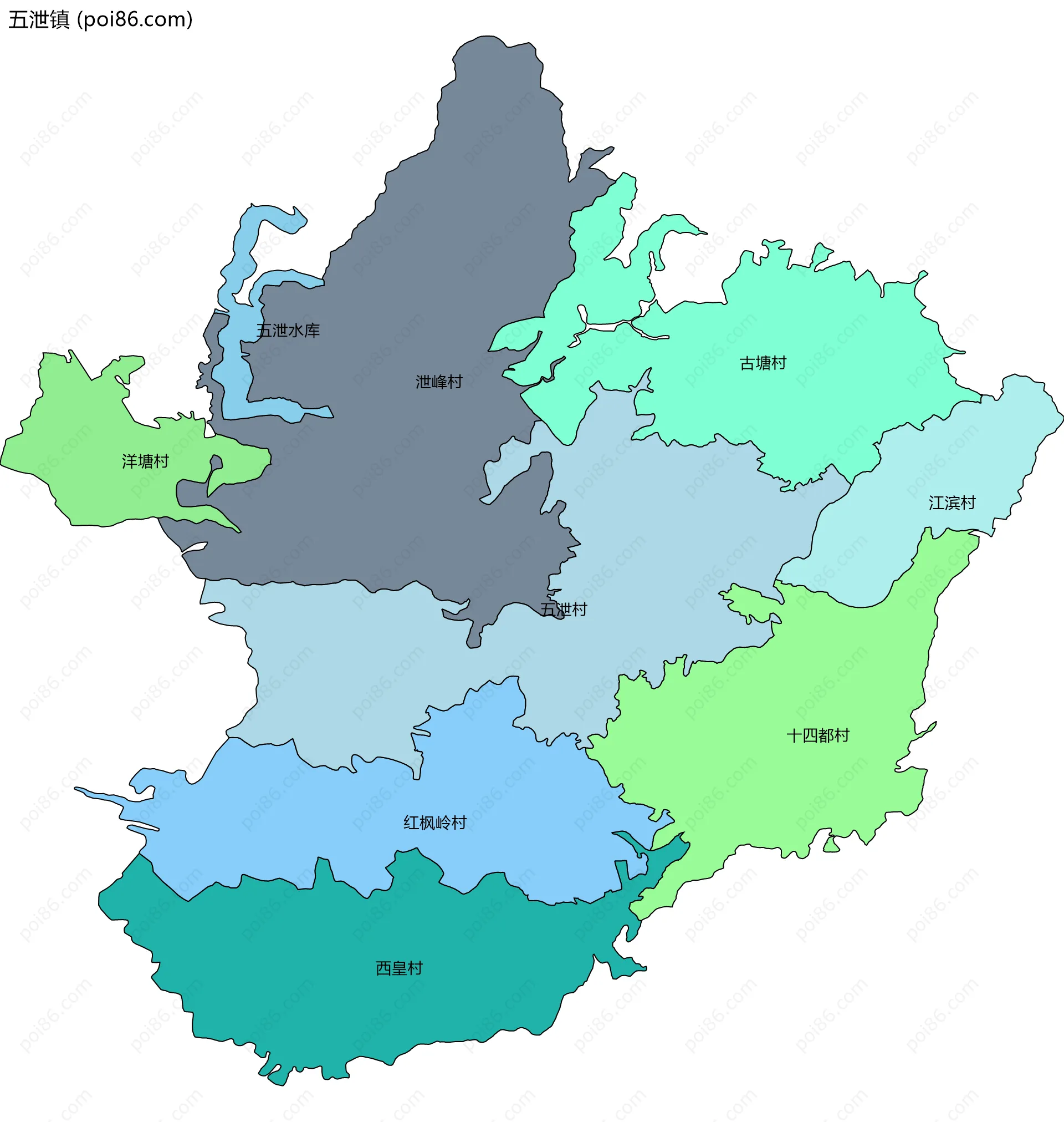 五泄镇边界地图(五级行政区划)