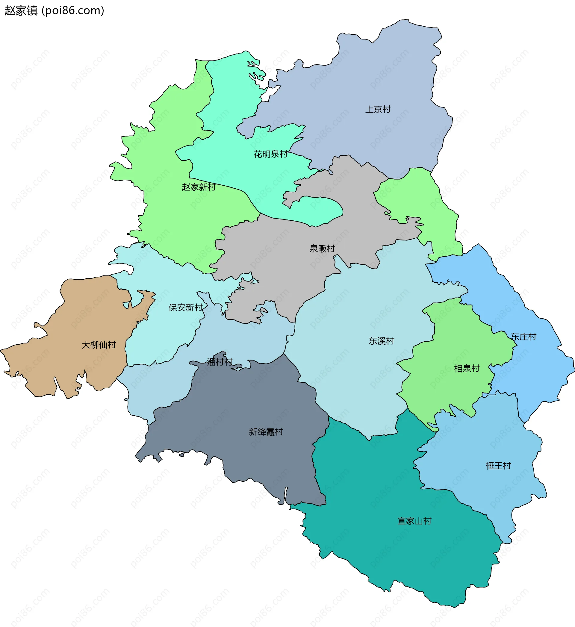 赵家镇边界地图(五级行政区划)