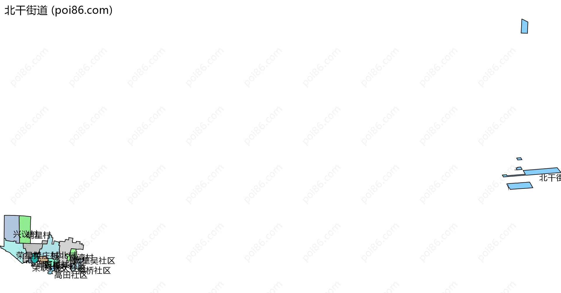 北干街道边界地图(五级行政区划)
