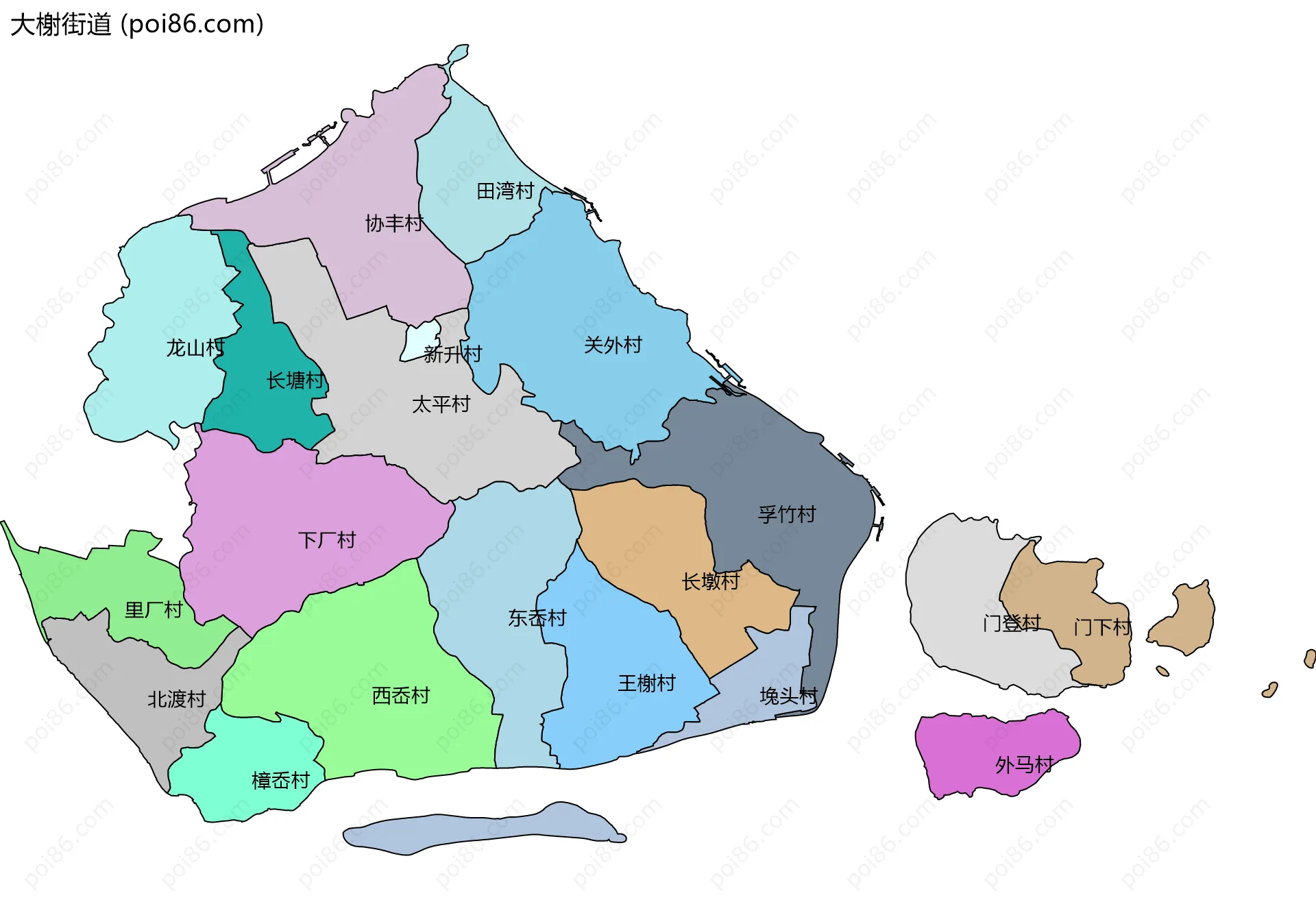 大榭街道边界地图(五级行政区划)