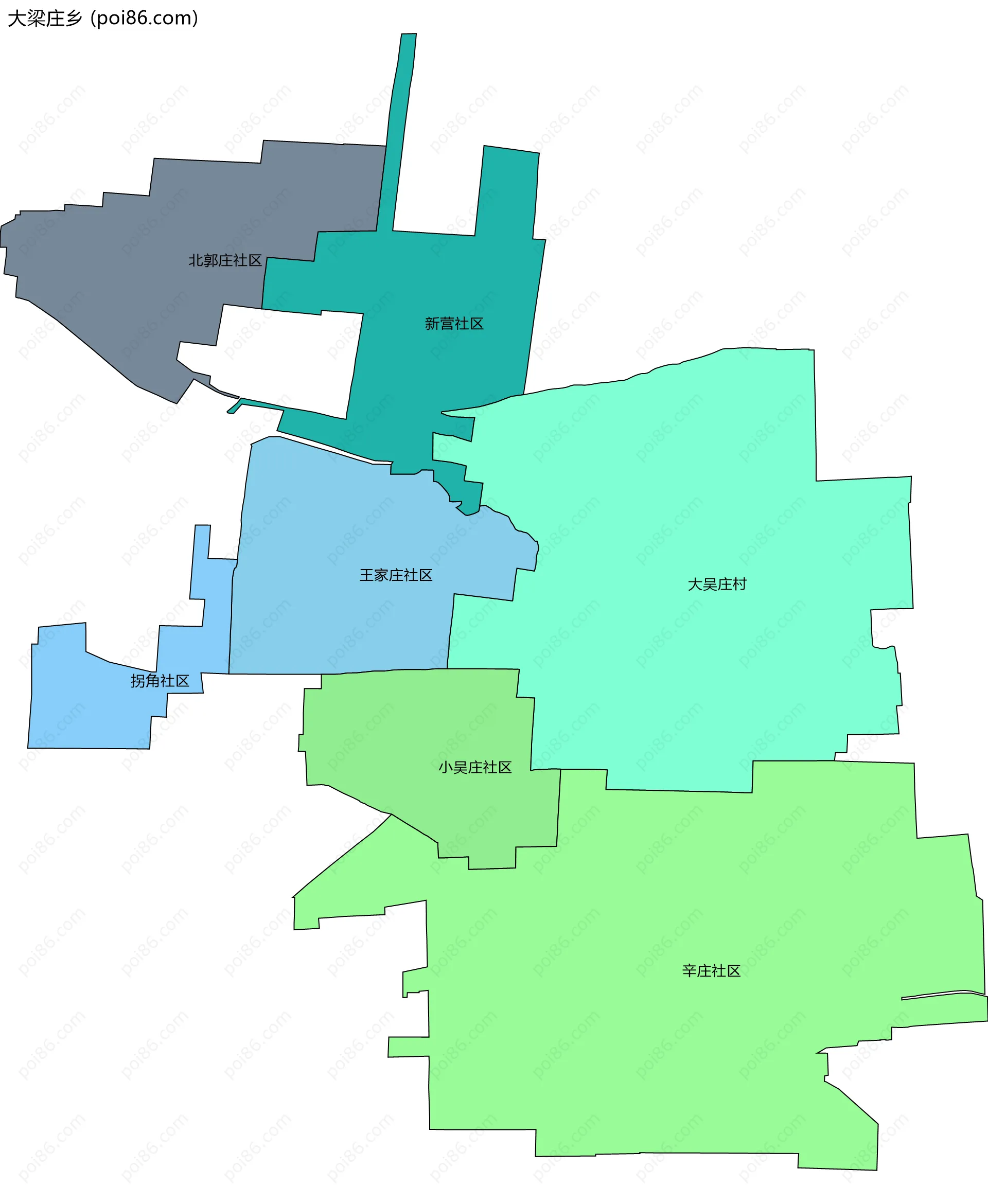 大梁庄乡边界地图(五级行政区划)