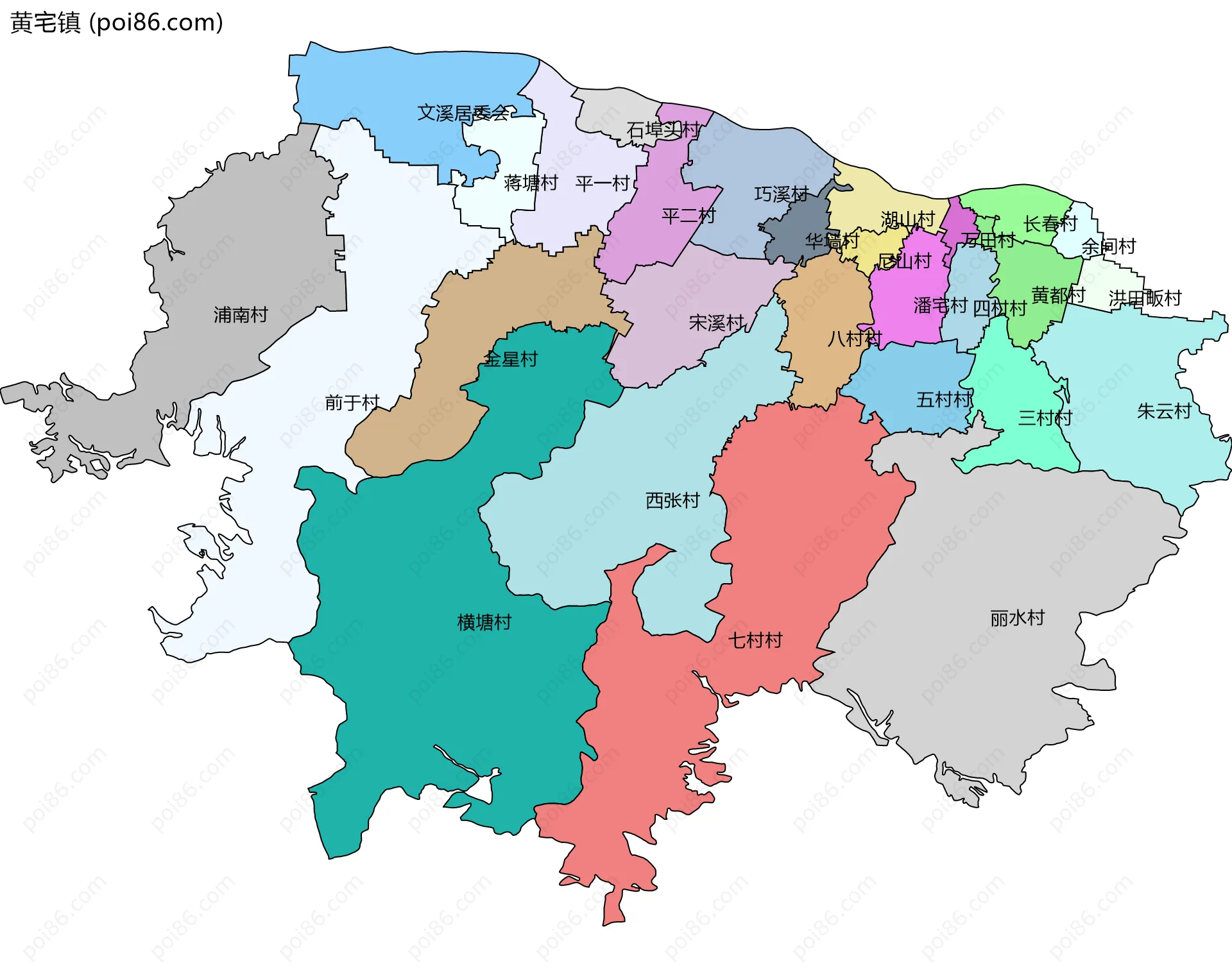 黄宅镇边界地图(五级行政区划)