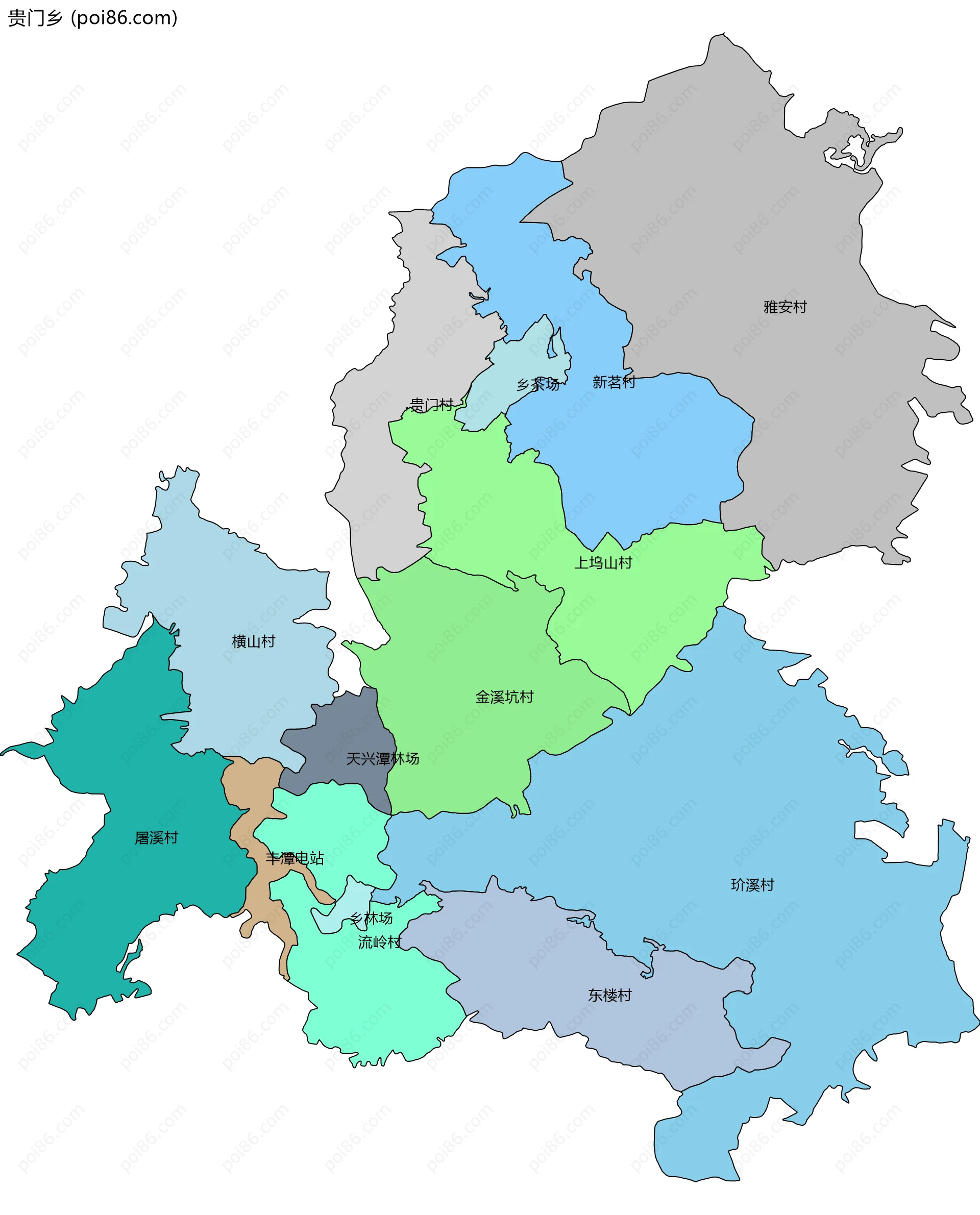 贵门乡边界地图(五级行政区划)