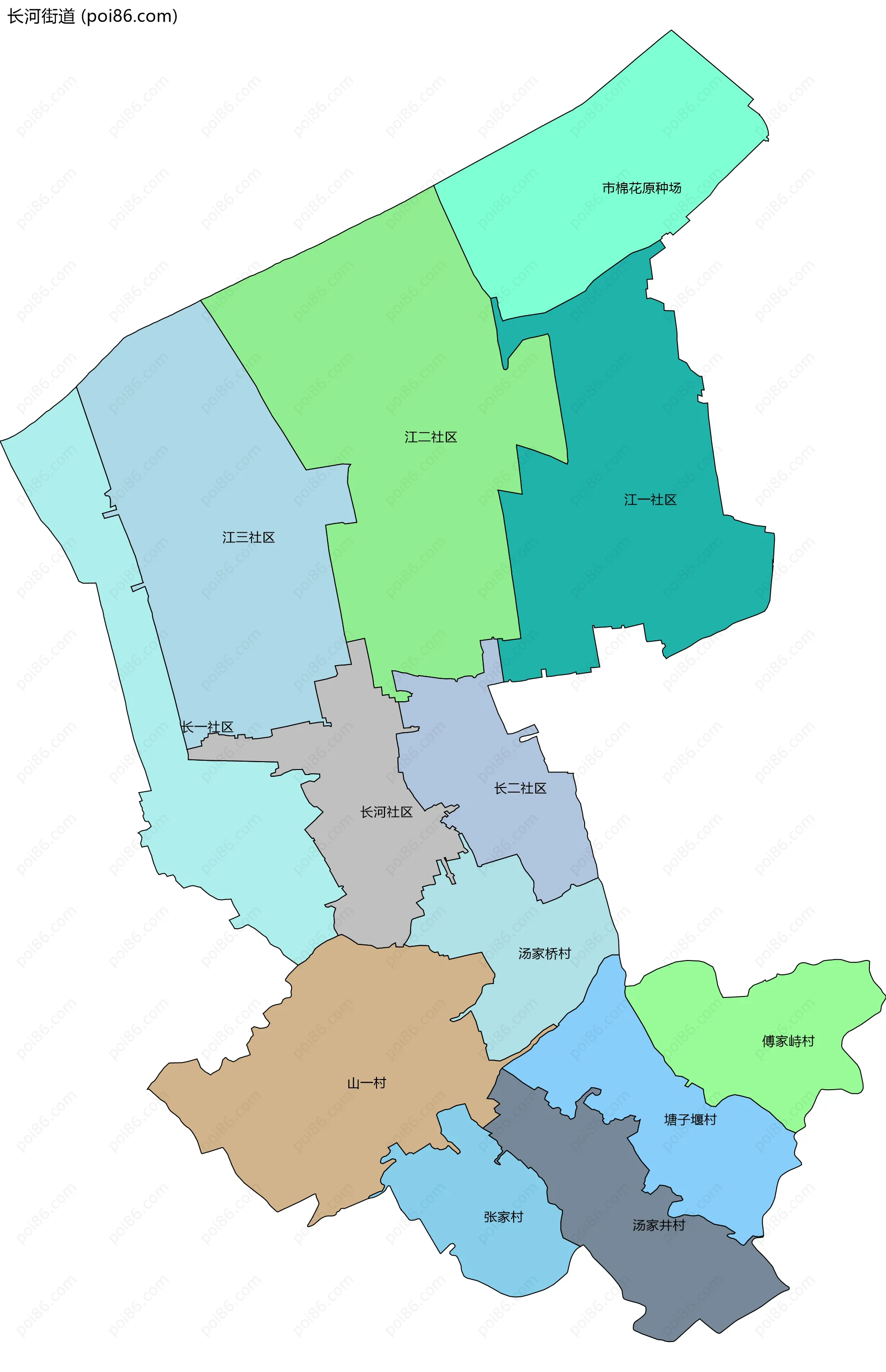 长河街道边界地图(五级行政区划)