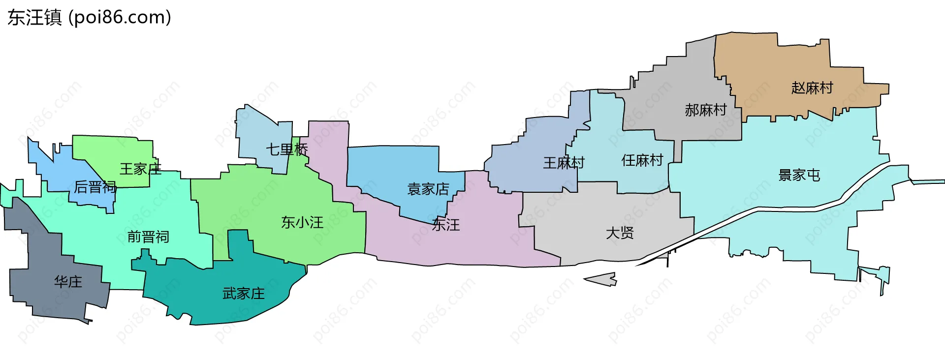 东汪镇边界地图(五级行政区划)