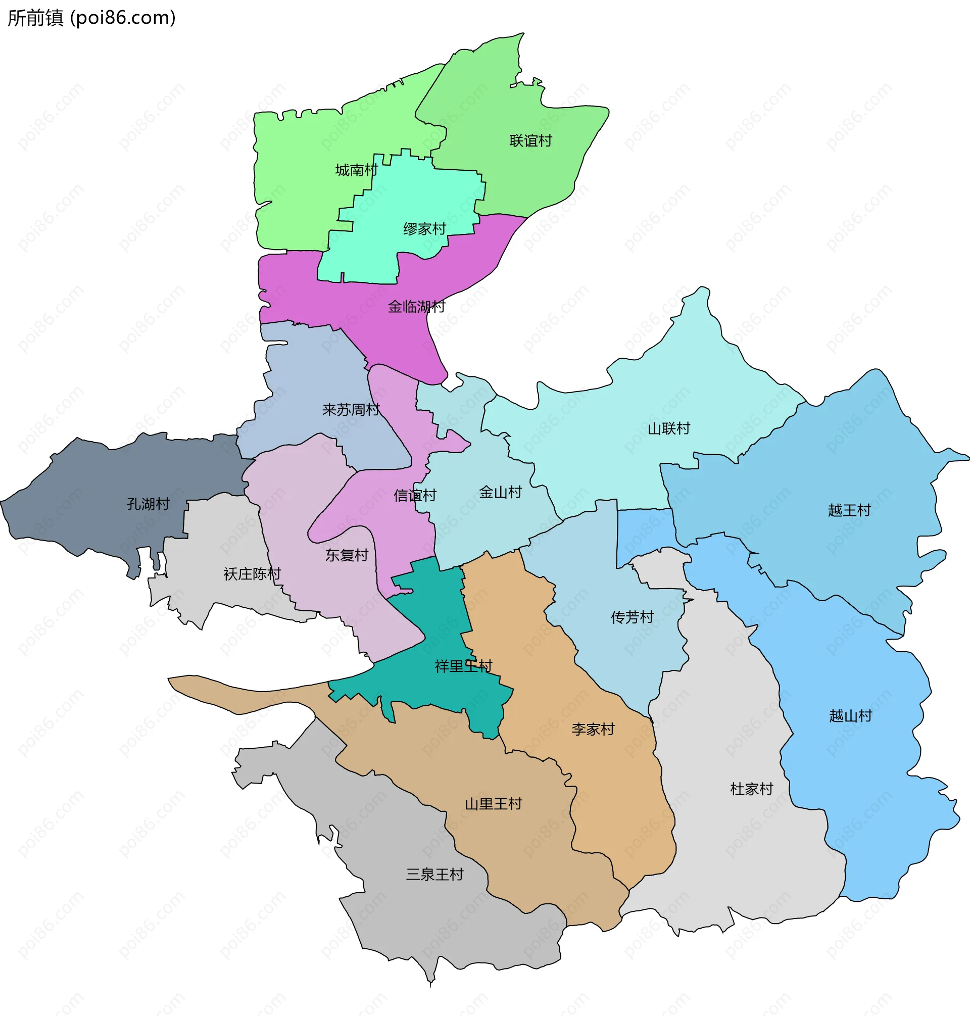 所前镇边界地图(五级行政区划)