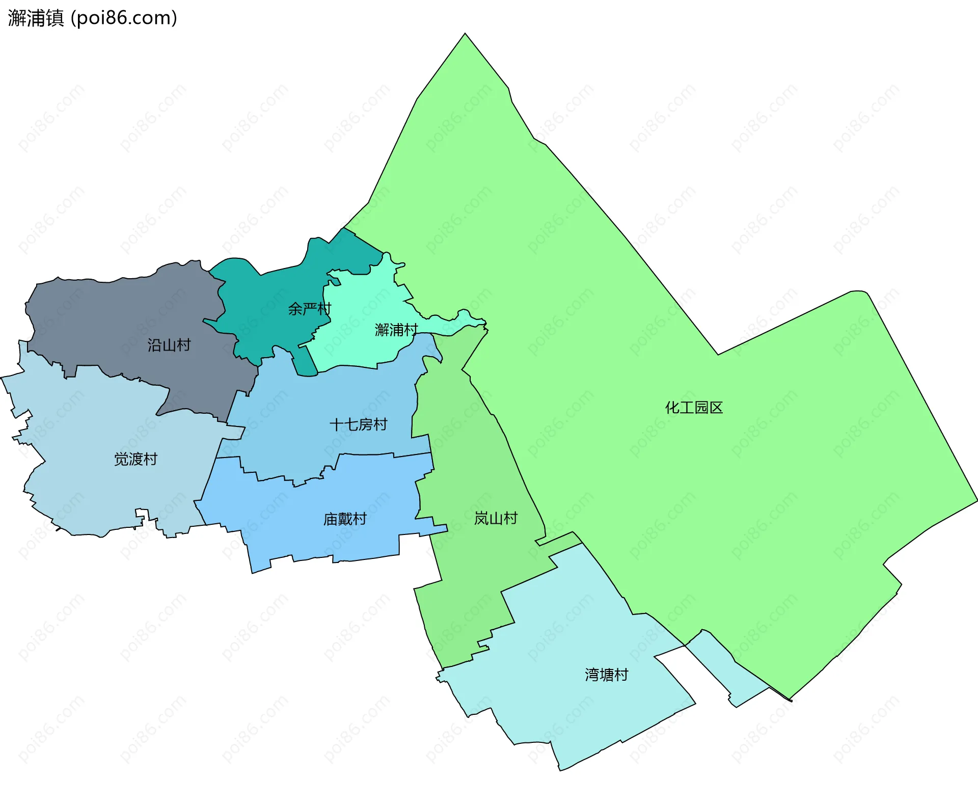 澥浦镇边界地图(五级行政区划)