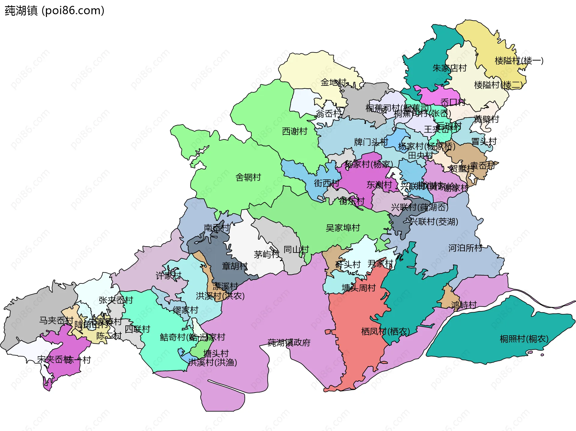 莼湖镇边界地图(五级行政区划)