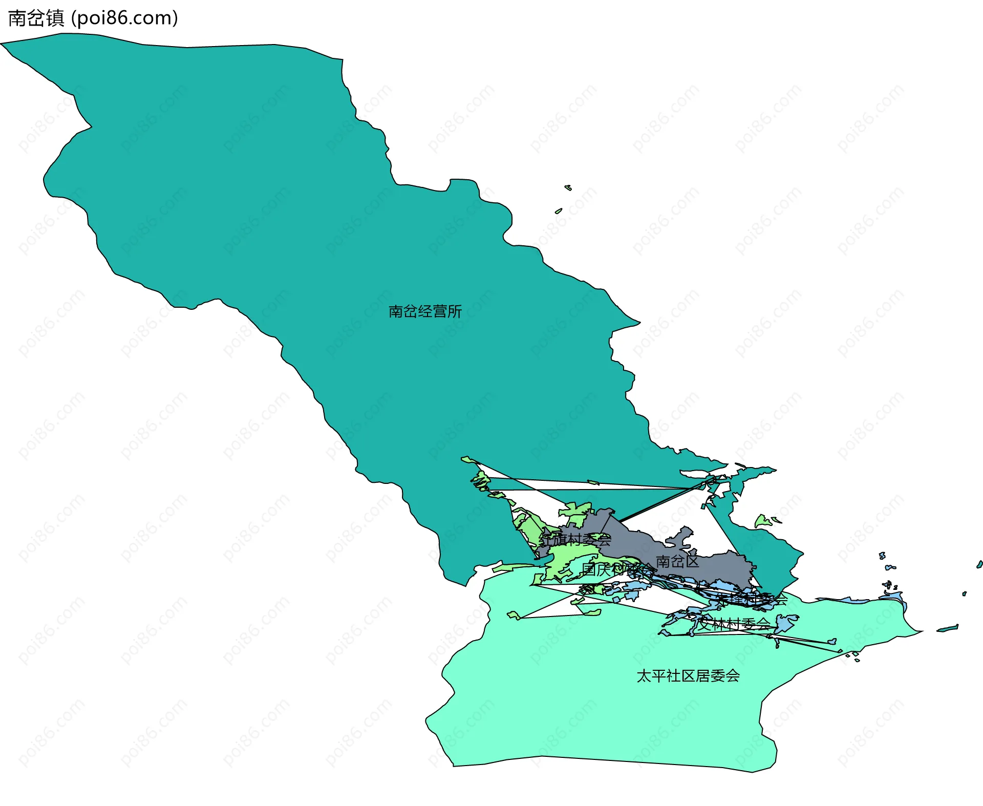 南岔镇边界地图(五级行政区划)