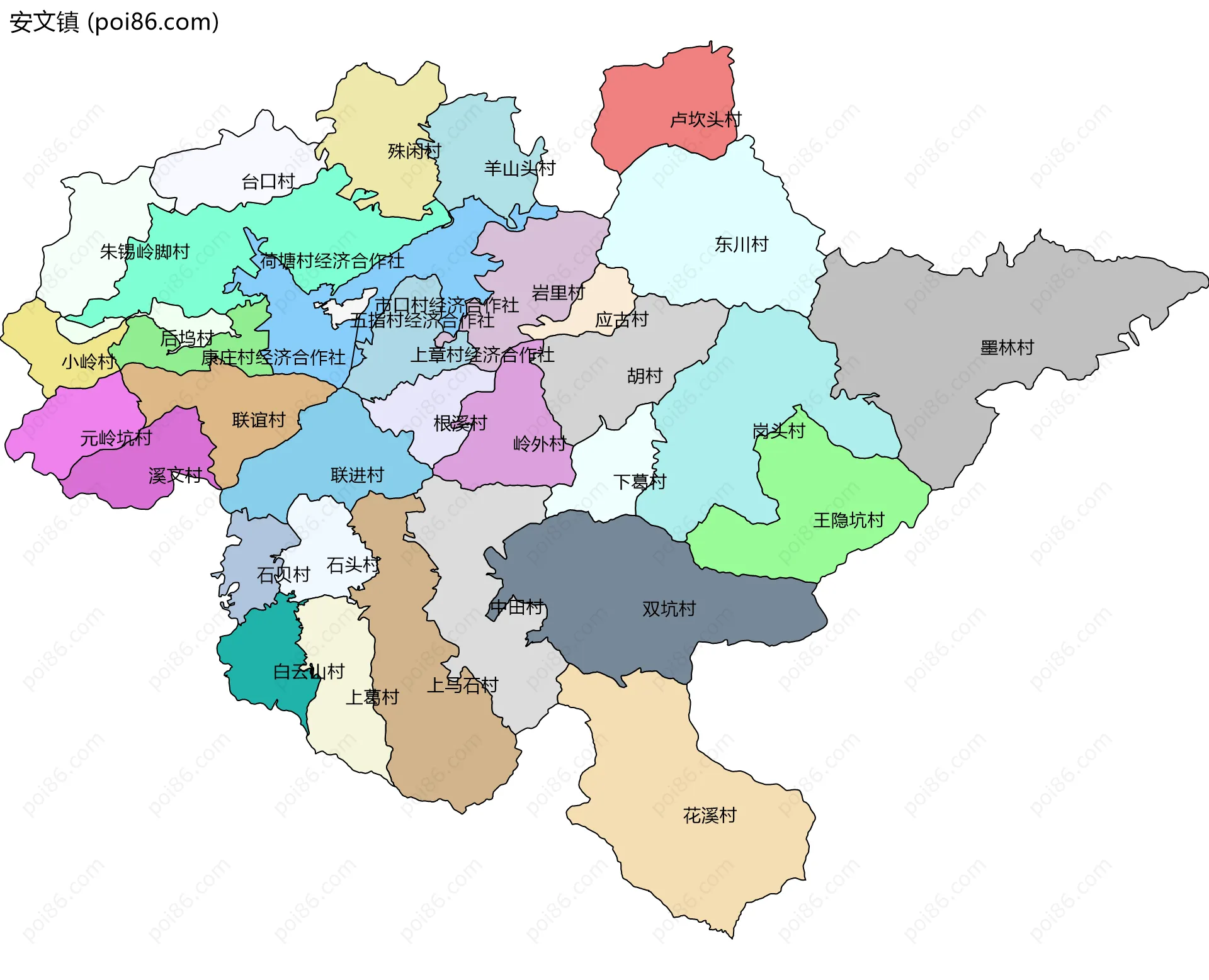 安文镇边界地图(五级行政区划)