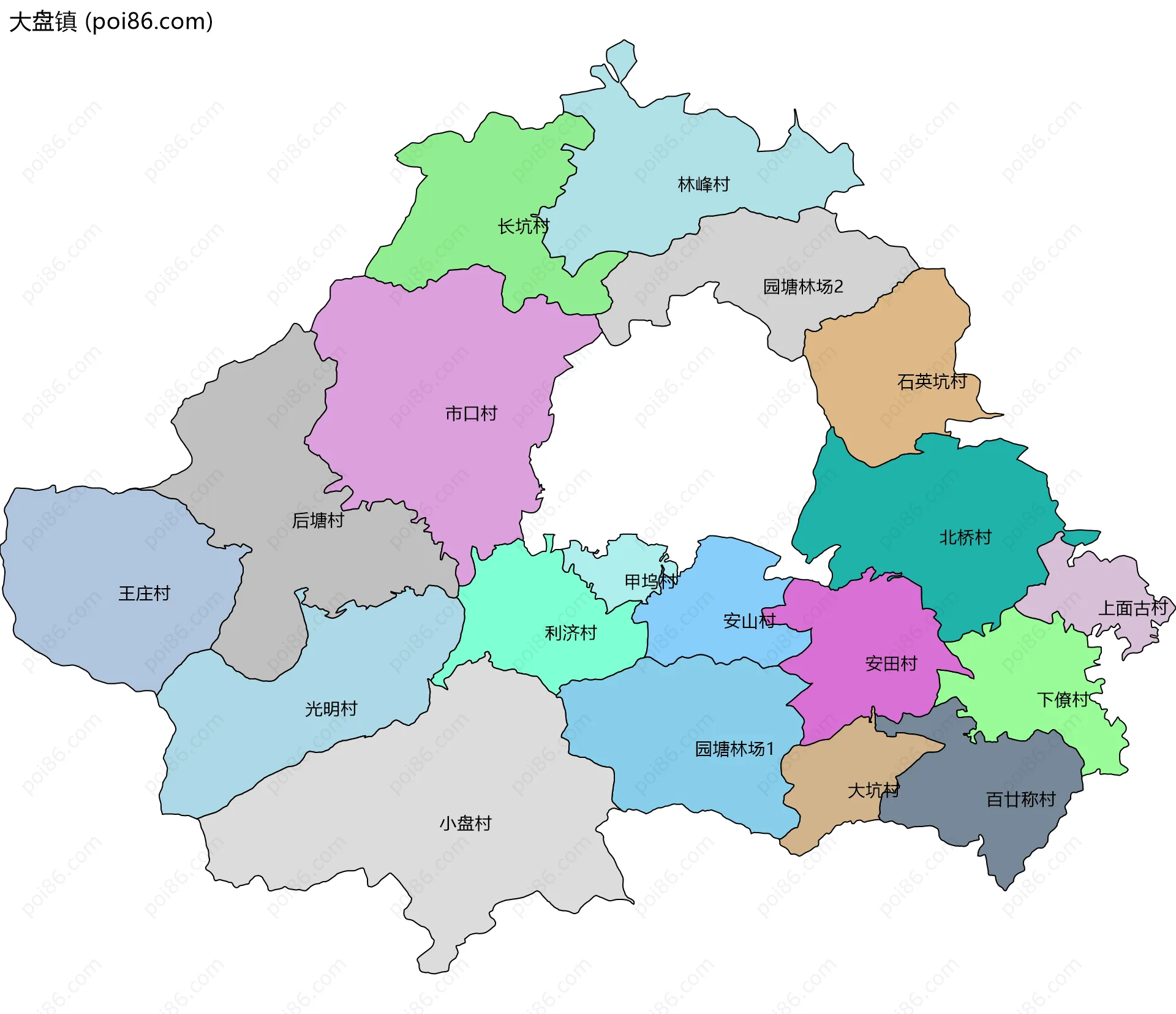 大盘镇边界地图(五级行政区划)