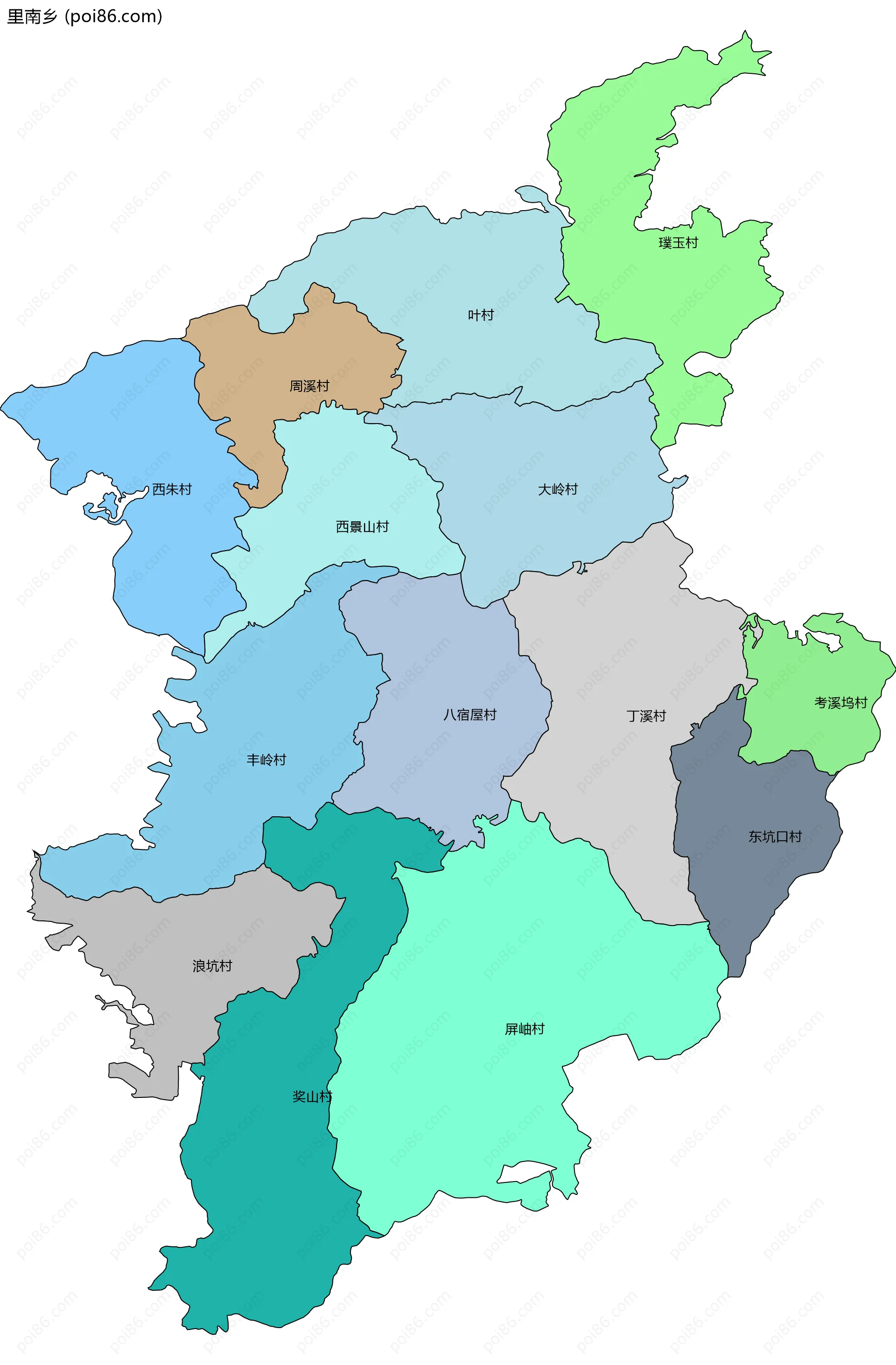 里南乡边界地图(五级行政区划)