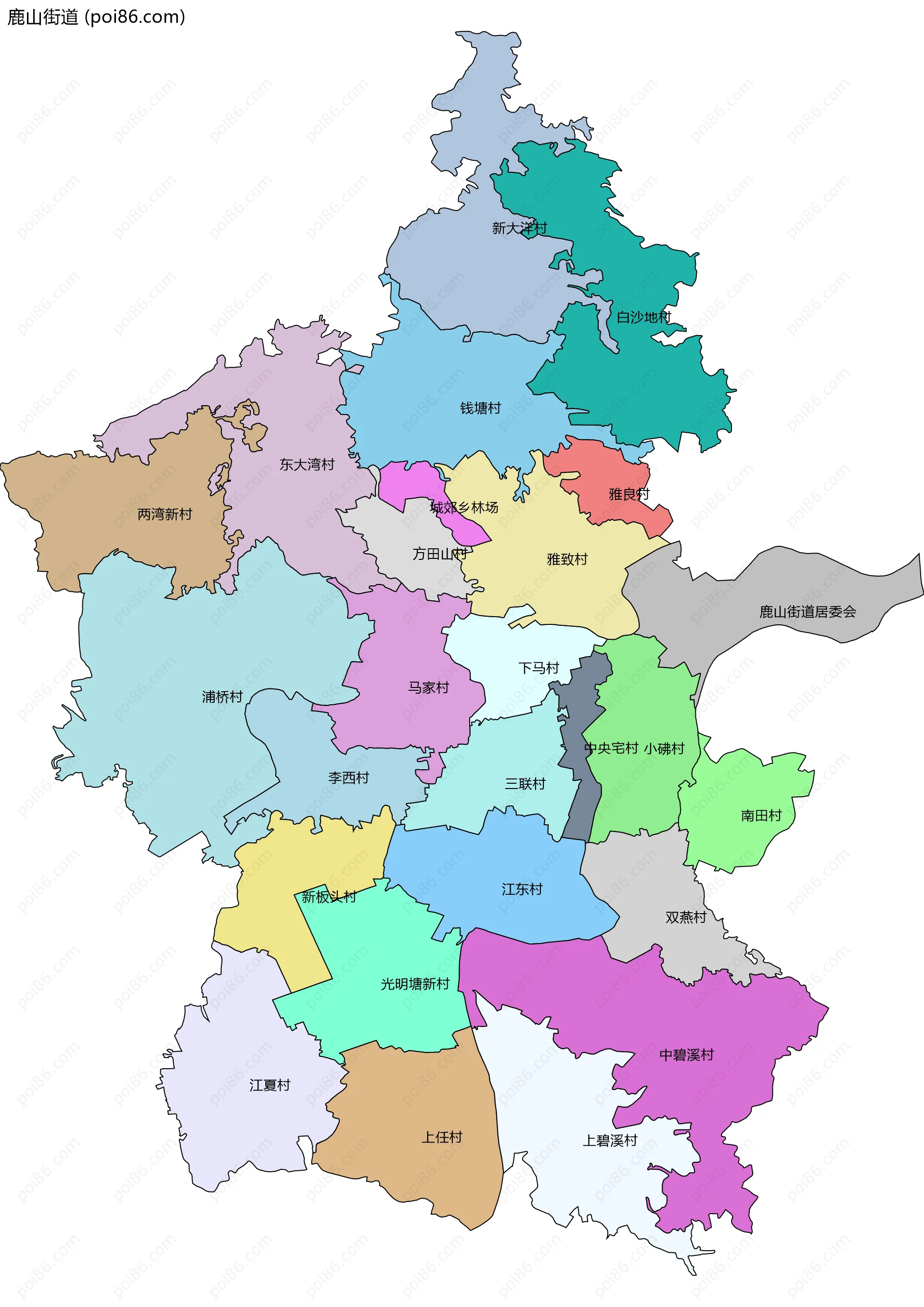 鹿山街道边界地图(五级行政区划)