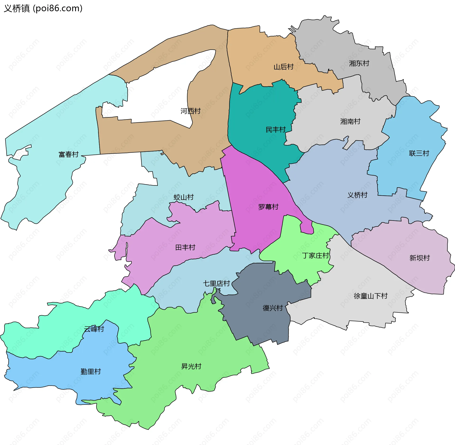 义桥镇边界地图(五级行政区划)