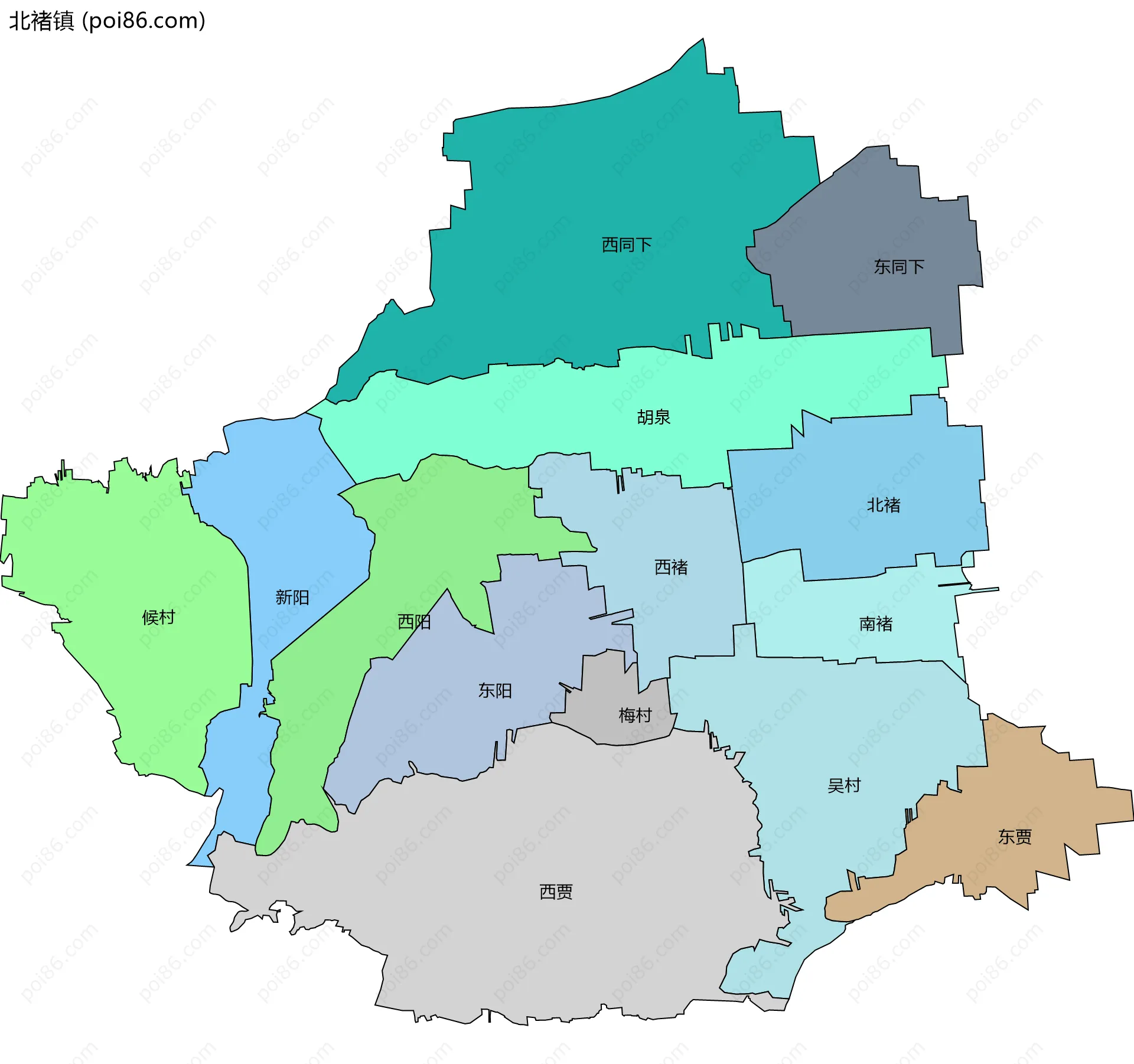 北褚镇边界地图(五级行政区划)