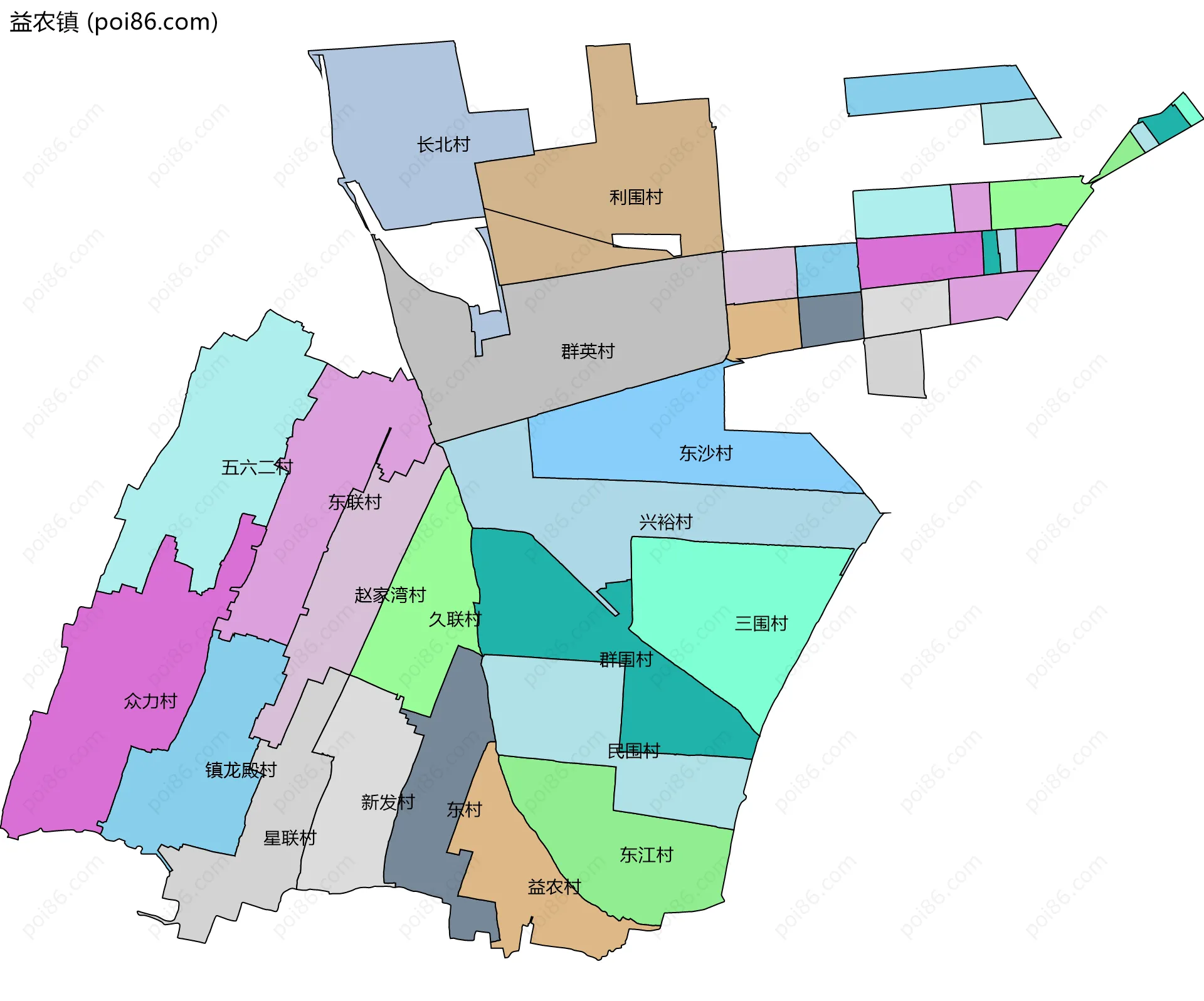 益农镇边界地图(五级行政区划)