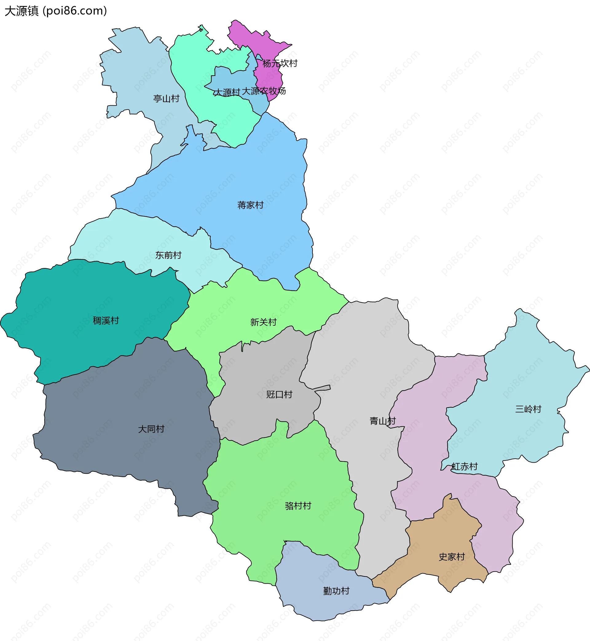 大源镇边界地图(五级行政区划)