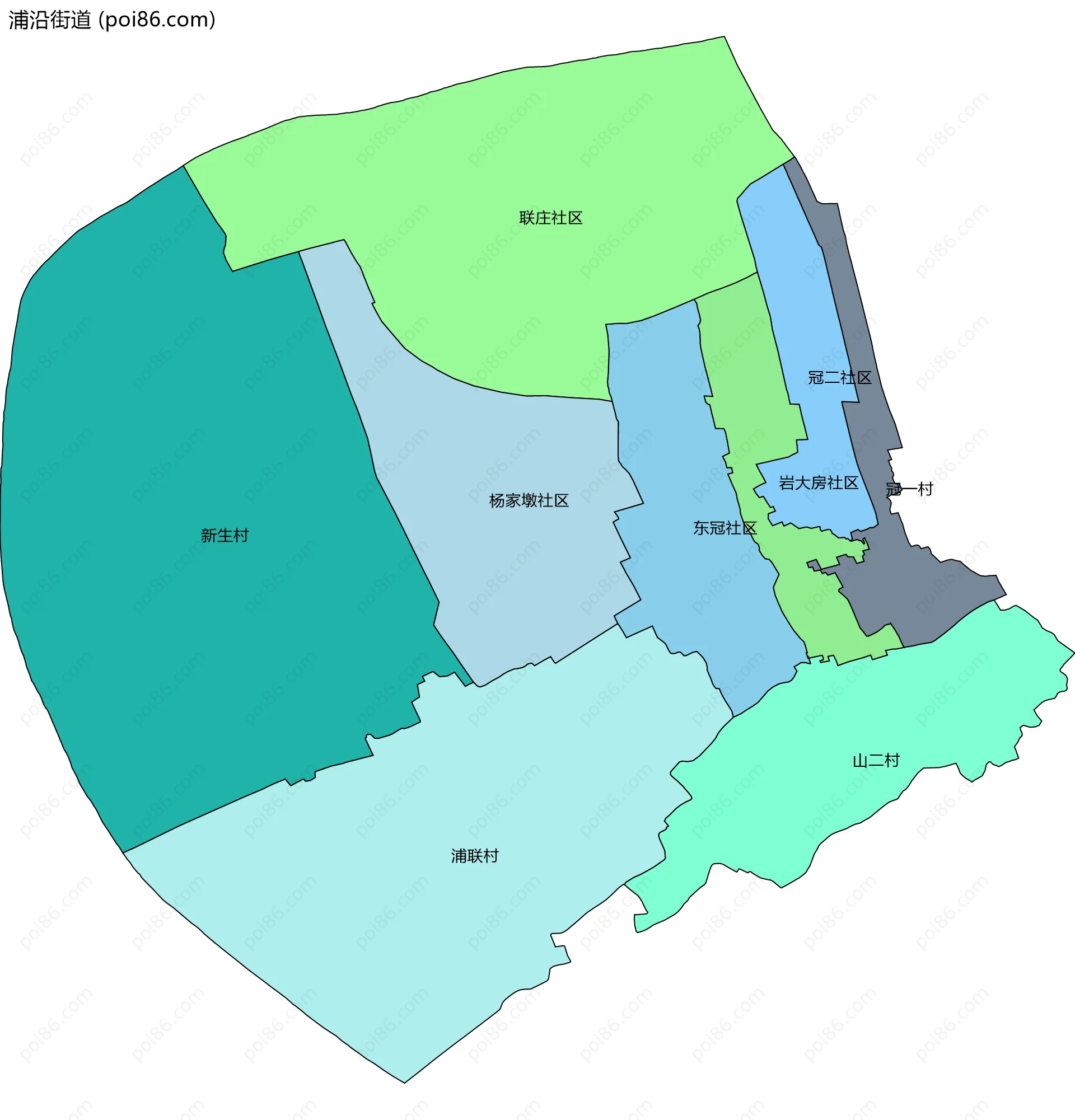 浦沿街道边界地图(五级行政区划)