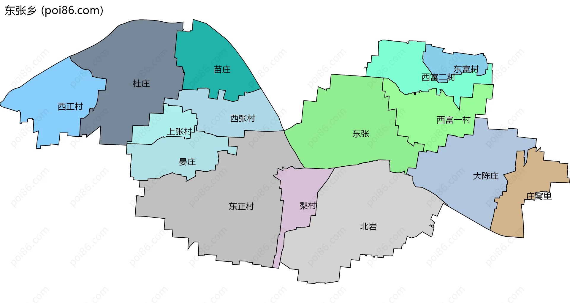 东张乡边界地图(五级行政区划)